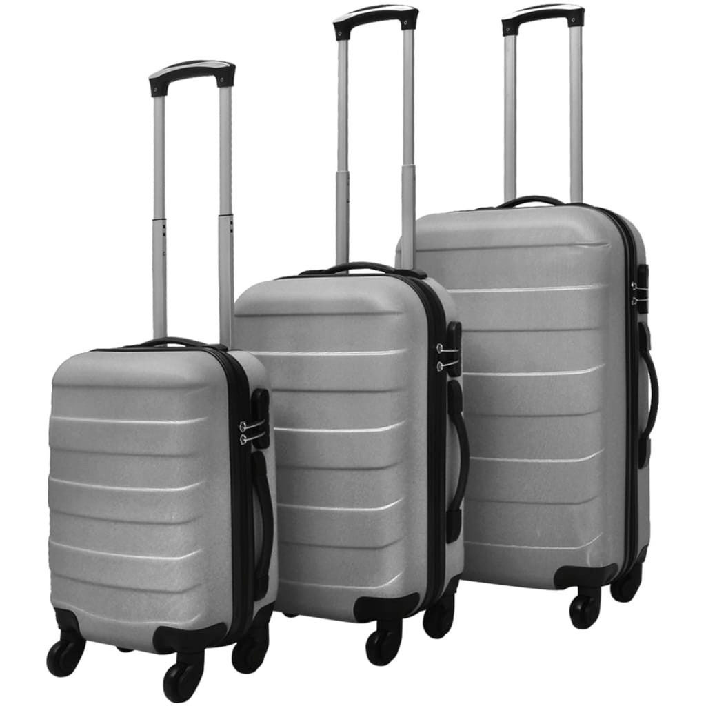 Hartschalen-Trolley 3-tlg. Hartschalenkoffer-Set Silbern 45,5/55/66 cm