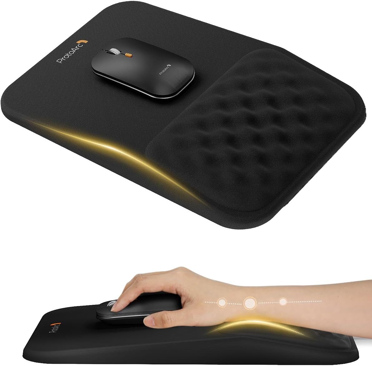 ProtoArc Mauspad Mauspad mit Handgelenkauflage rutschfeste PU-Basis (Set, 1-St., weicher Memory-Schaum Lycra Mausunterlage für Computer, MP50), Ergonomisches Mauspad mit Massage-Design für komfortable Nutzung