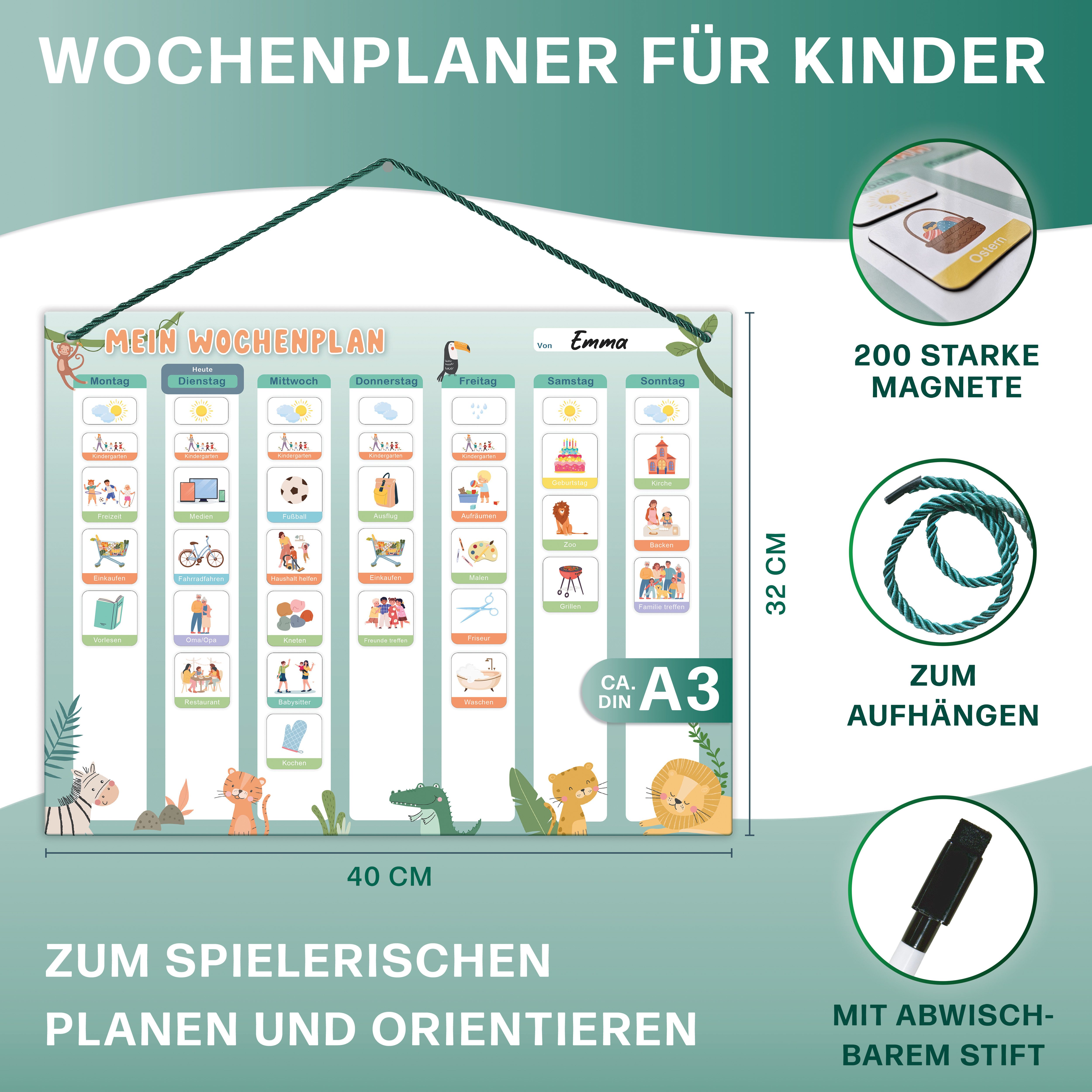 Mini Mindz Magnettafel Wochenplaner Kinder - Montessori Magnettafel mit 200 günstig online kaufen