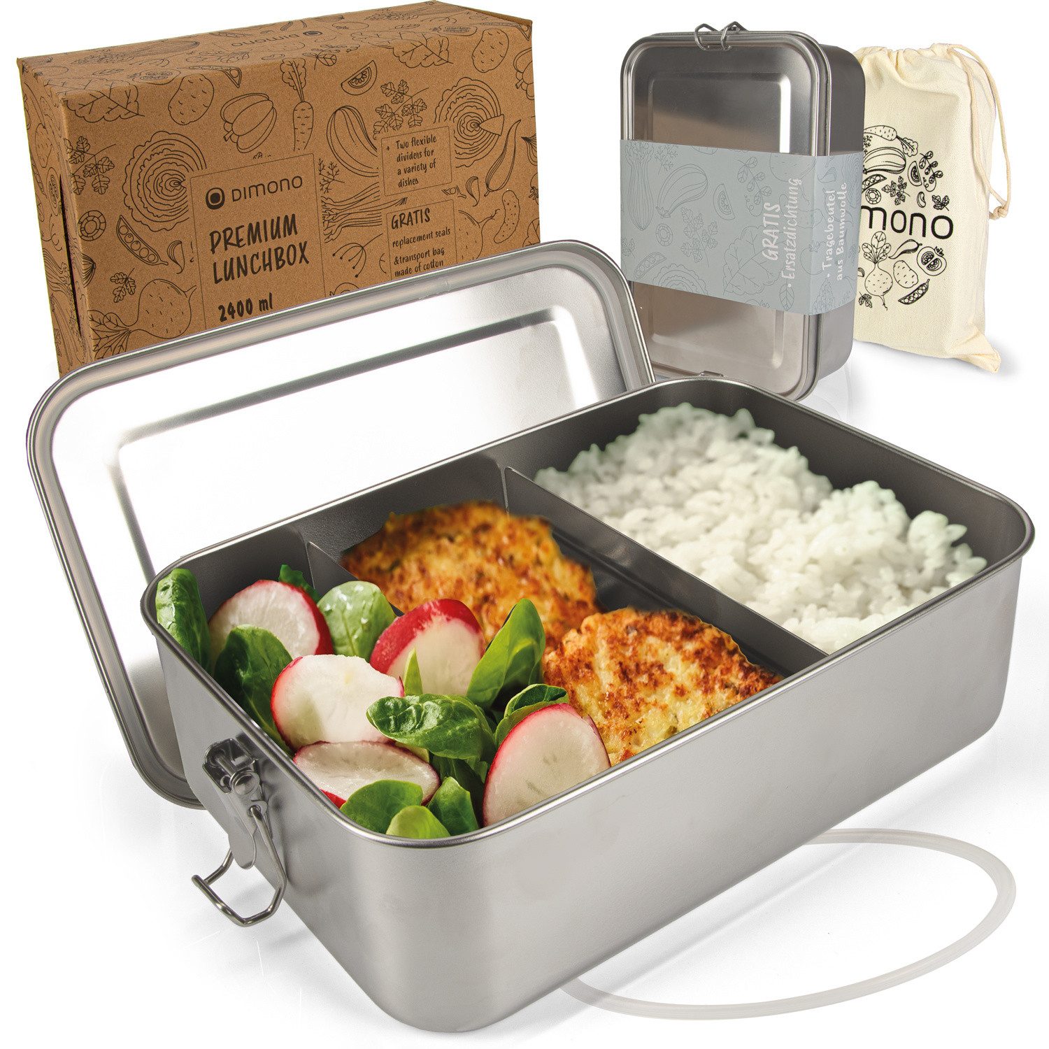 Dimono Lunchbox Dimono Edelstahl Brotdose – Auslaufsichere Lunchbox mit Trennwand, Edelstahl, BPA-frei, plastikfrei, (Auslaufsichere Bento-Box, Brotzeit-Dose aus Edelstahl), mit Fächer