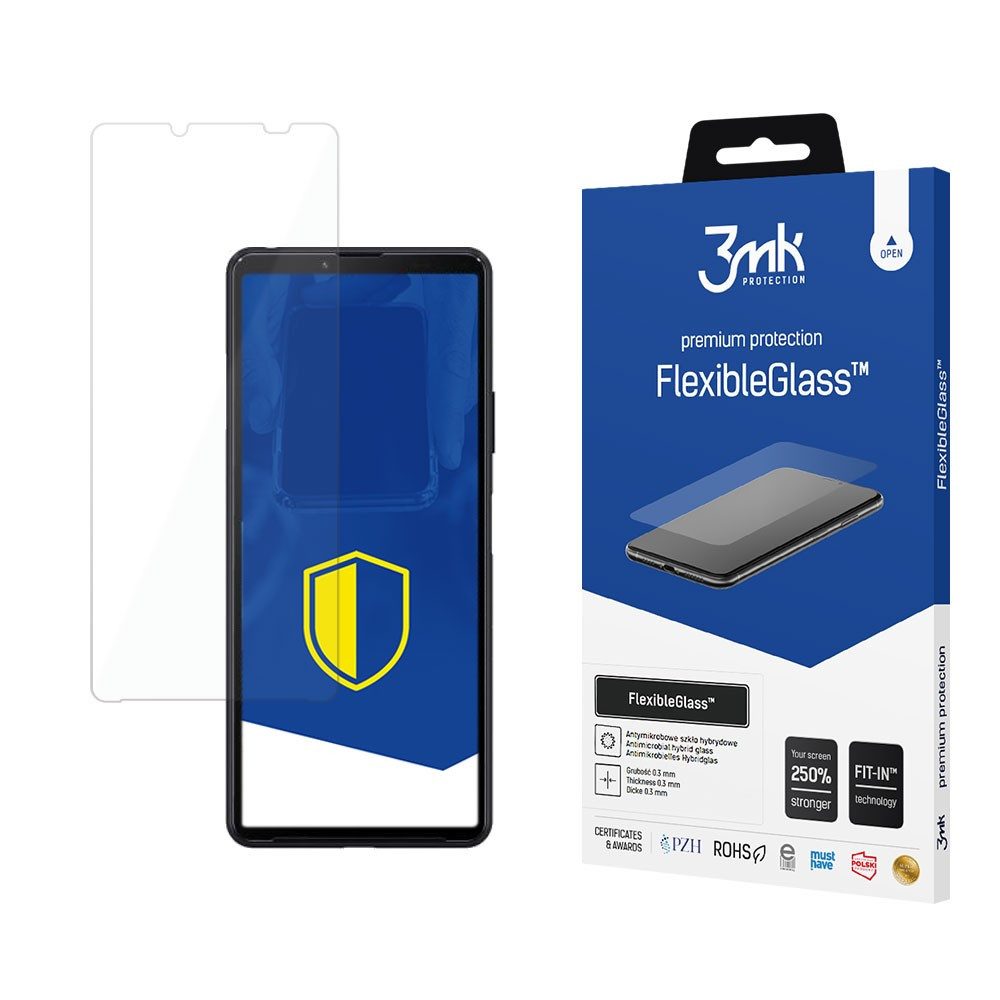 3MK Displayschutzglas Hybridglas Bildschirmschutz Schutzfolie für Sony Xperia 10 III 5G, Spar-Set, 1 Stück, antimikrobiell, kratzfest 7H, 0,3 mm dünn, Fit-In