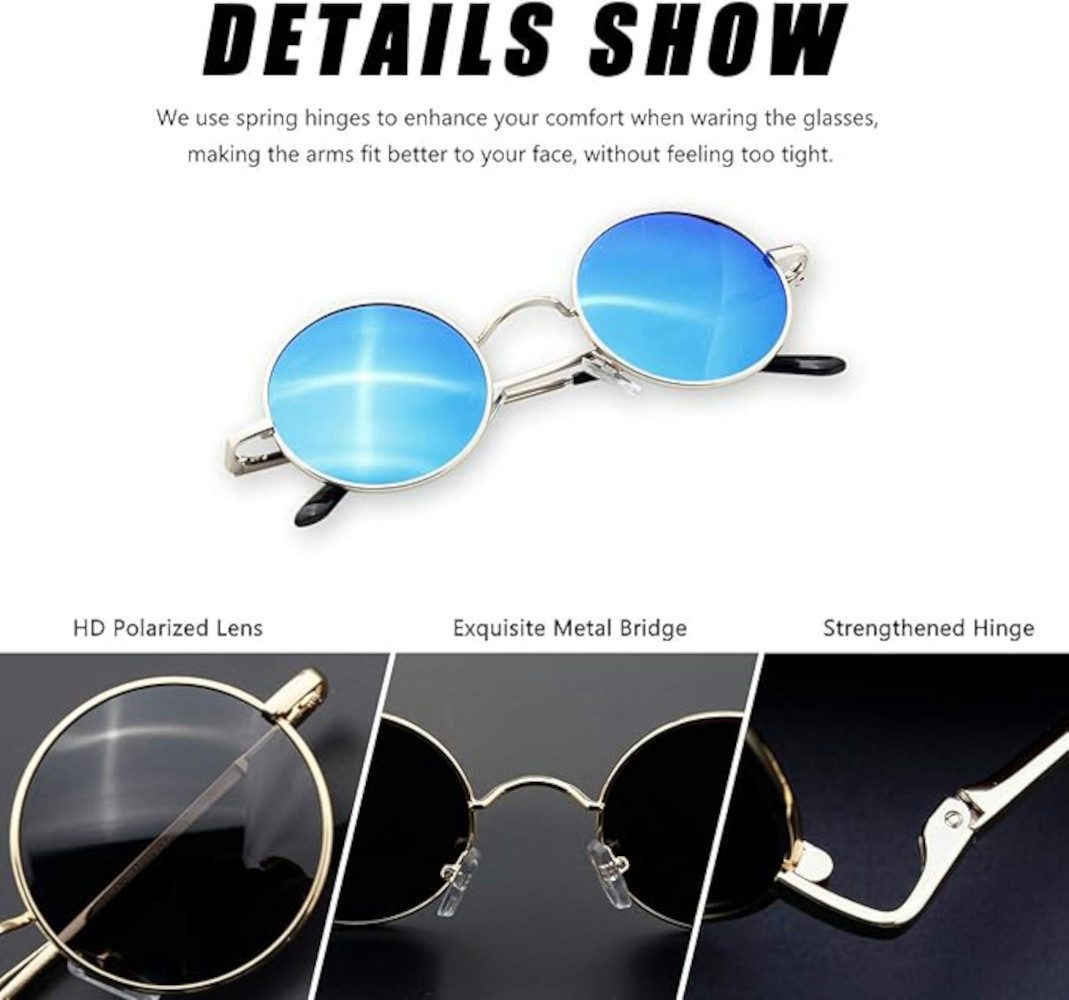 UE Stock Retrosonnenbrille Runde Sonnenbrille Polarisierte Retro Vintage mit Verspiegelten Gläser ein modisches Statement für jede Jahreszeit