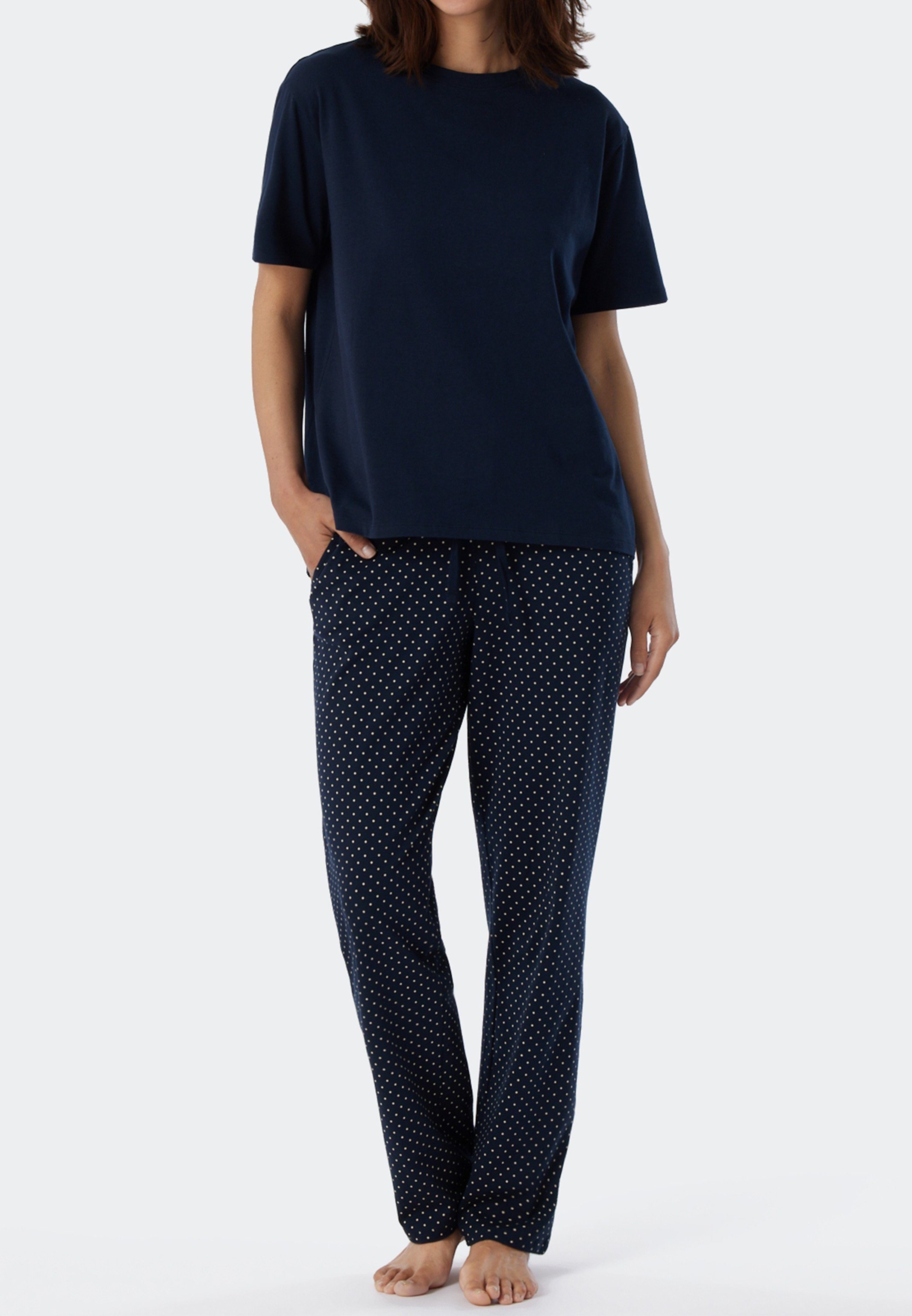 Schiesser Pyjamaoberteil Mix & Relax Schlafanzug (1-tlg) Dunkelblau Baumwolle kurzarm - Cotton Organic Shirt 
