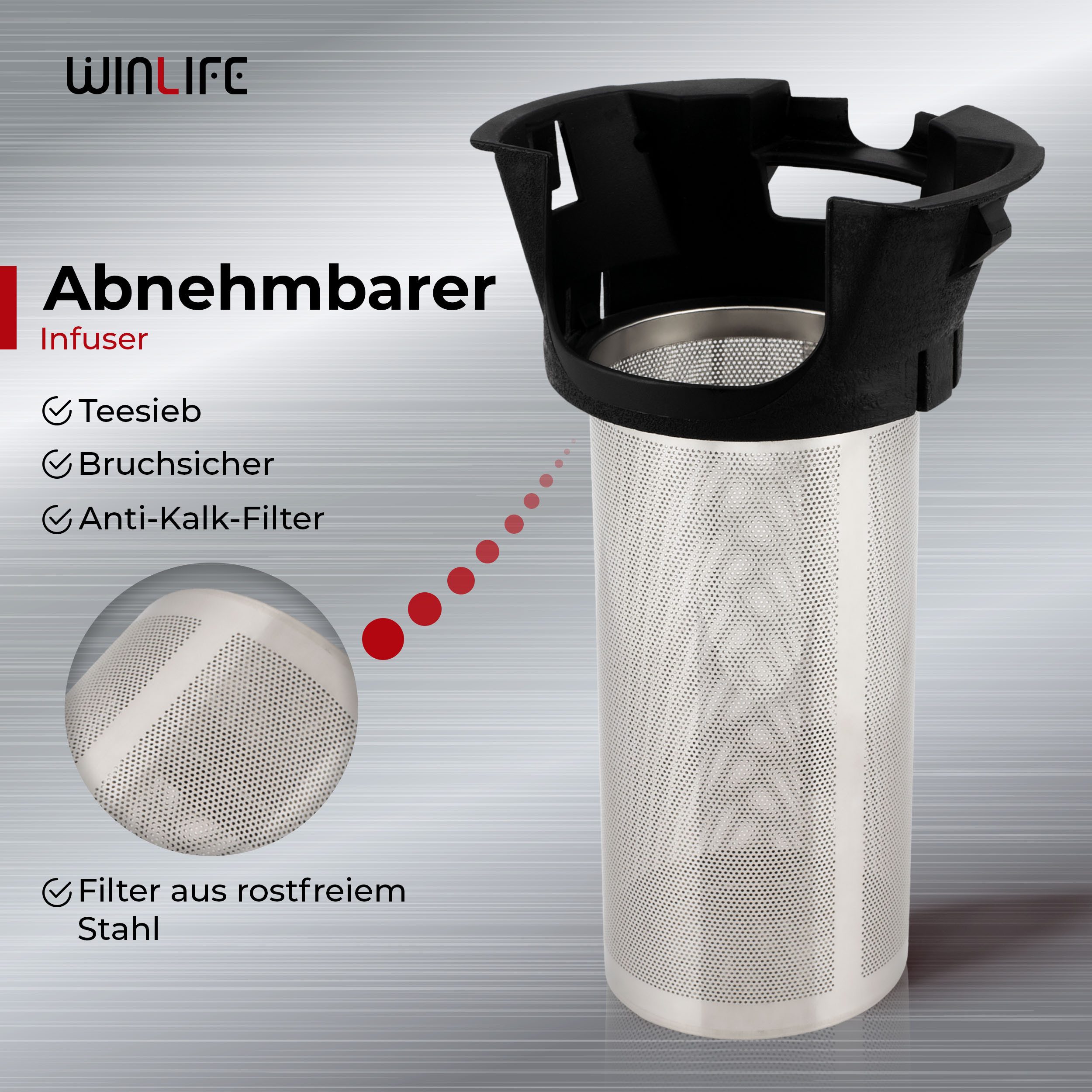 WINLIFE Wasserkocher Glaswasserkocher 1,8L Temperatureinstellung Temperaturwahl 60-100°C, 1.8 l, 2200.00 W, Glas Wasserkocher 2200 Watt mit LED-Temperaturanzeig – Bild 2 von 5