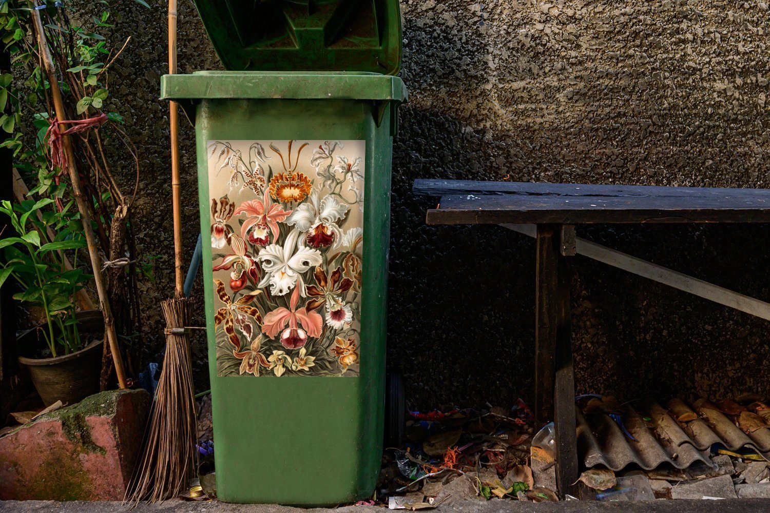 Wandsticker Mülltonne, St), Sticker, - Ernst Haeckel (1 Container, MuchoWow Abfalbehälter Mülleimer-aufkleber, Orchidee