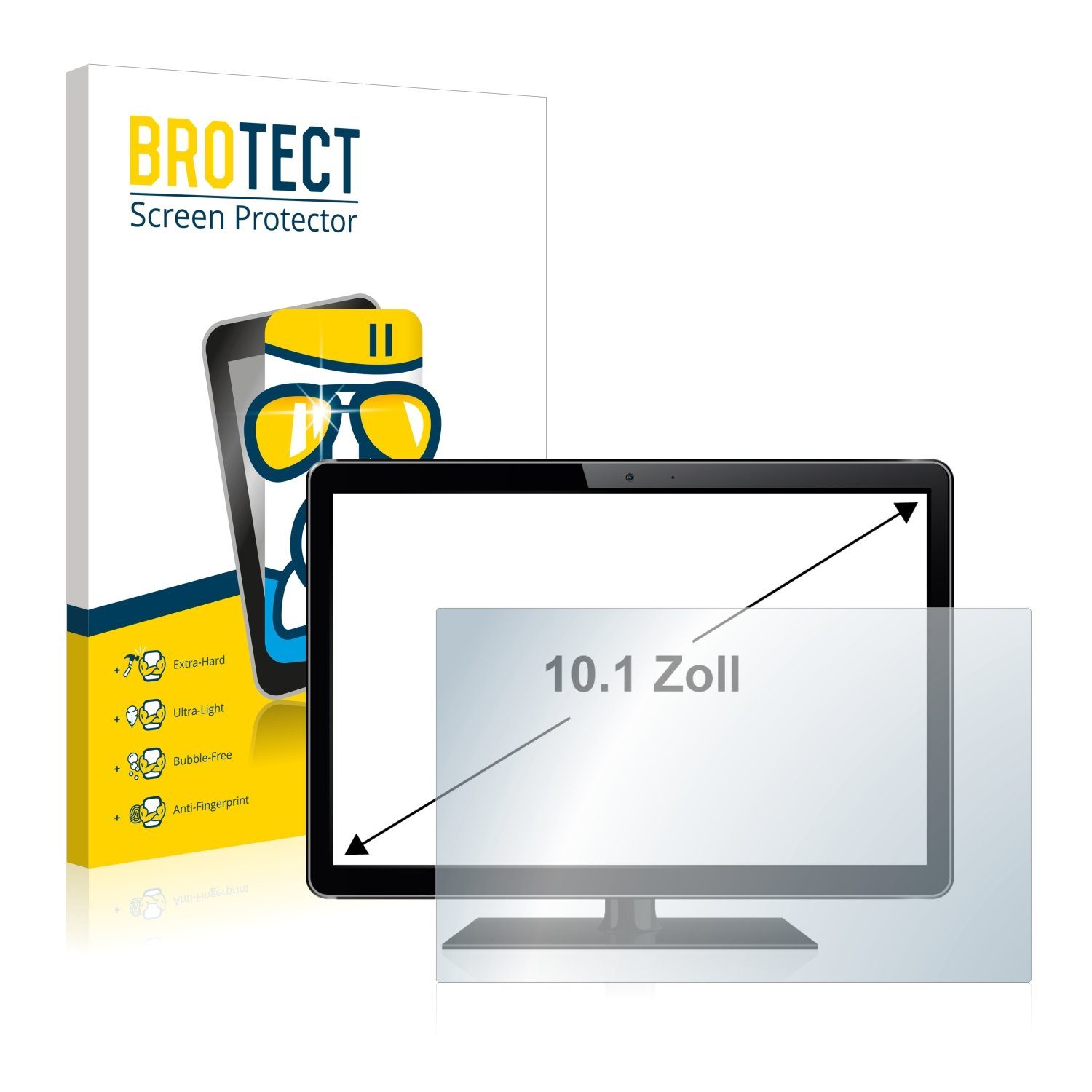 BROTECT Displayschutzglas Folie für 25.7 cm (10.1 Zoll) [221 x 130 mm], Schutzfolie Glas Panzer Display Schutz klar