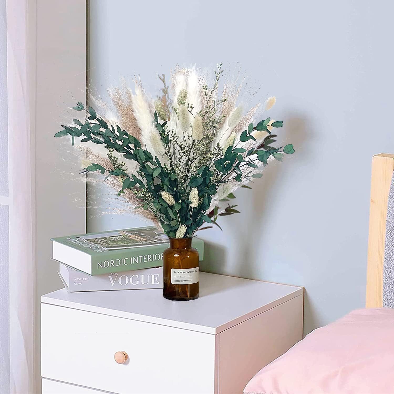 Trockenblume Pampasgras Getrocknet 65 Stück DIY Natürliche Trockenblumen Deko, Fyrove, Getrocknete Blumen für Hochzeit Boho Deko Wohnzimmer Hochzeit