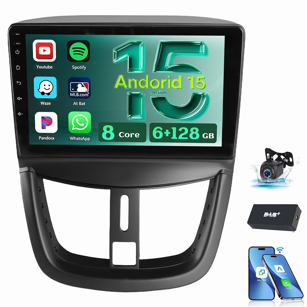 ESSGOO 9" ZOLL Für PEUGEOT 207 CC 2006-2014 6+128GB Carplay Autoradio (Digitalradio (DAB), RDS, FM, AM, 4G LTE Apple Carplay Android Auto Navi WIFI BT)