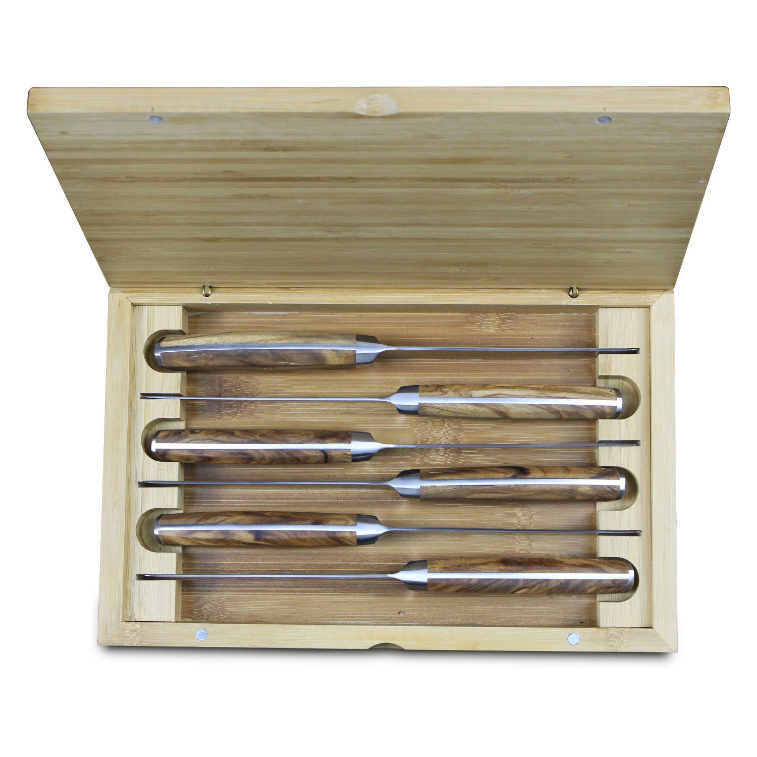 Steakmesser-Set, 6er - Damast cm Klingenlänge Wakoli Messer-Set Olivenholz 12.50 Griffe