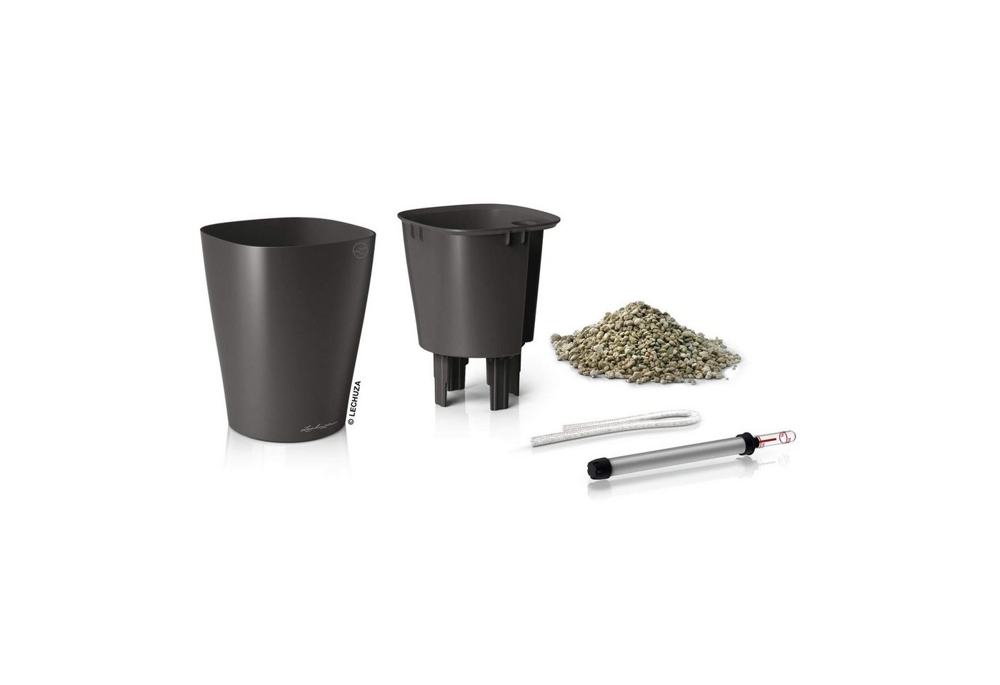 Thumbnail - Lechuza® Blumentopf Deltini - anthrazit metallic AIO Komplettset