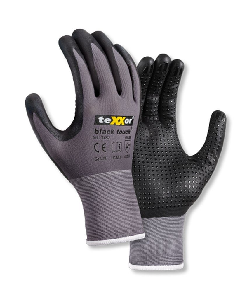 teXXor Montage-Handschuhe Nylon-Strickhandschuhe black touch® 12 Paar