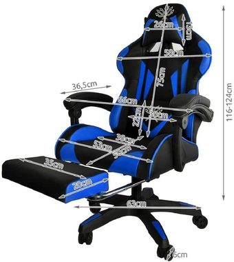 MALATEC Gaming Chair MALATEC Gaming Stuhl Bürostuhl Schreibtischstuhl mit Fußstützen Kissen Ergonomisch Ergnomisch für Gamer