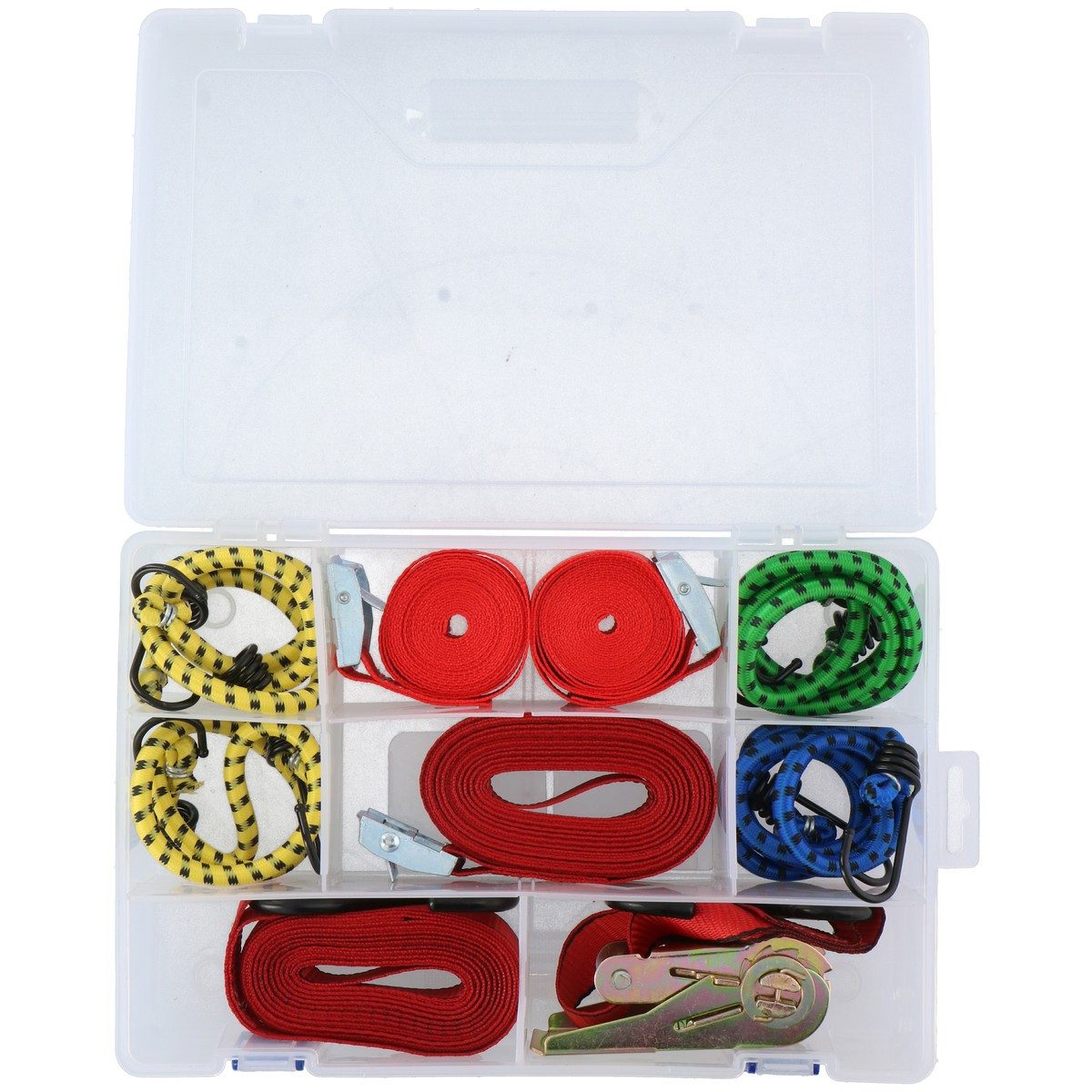 Dunlop Zurrgurt Dunlop Spanngurt Set - Ratsche (4x Zurrgurt, 4x Spanngummi, 1x Aufbewahrungskoffer)