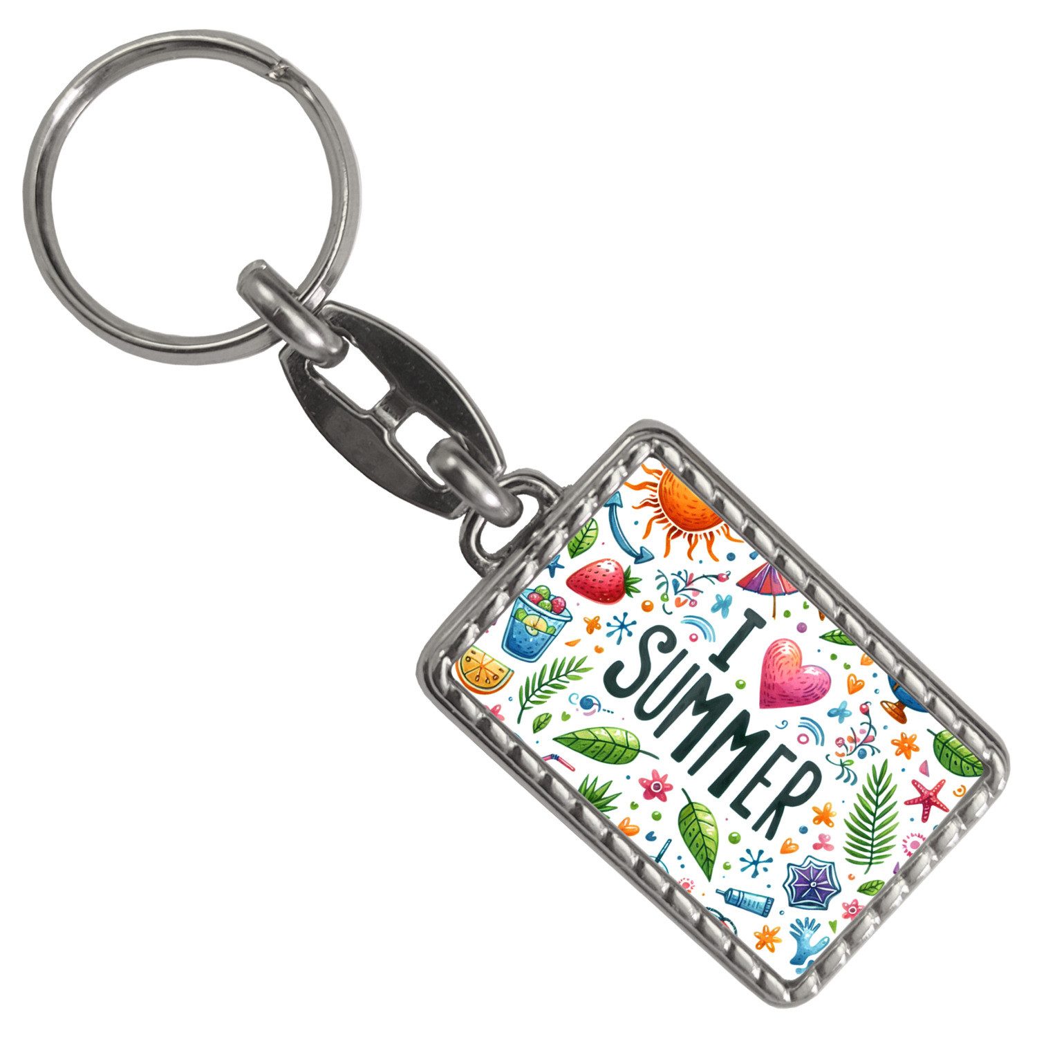 Schlüsselanhänger Sommer Schlüsselanhänger mit Bordüre mit Spruch I love summer