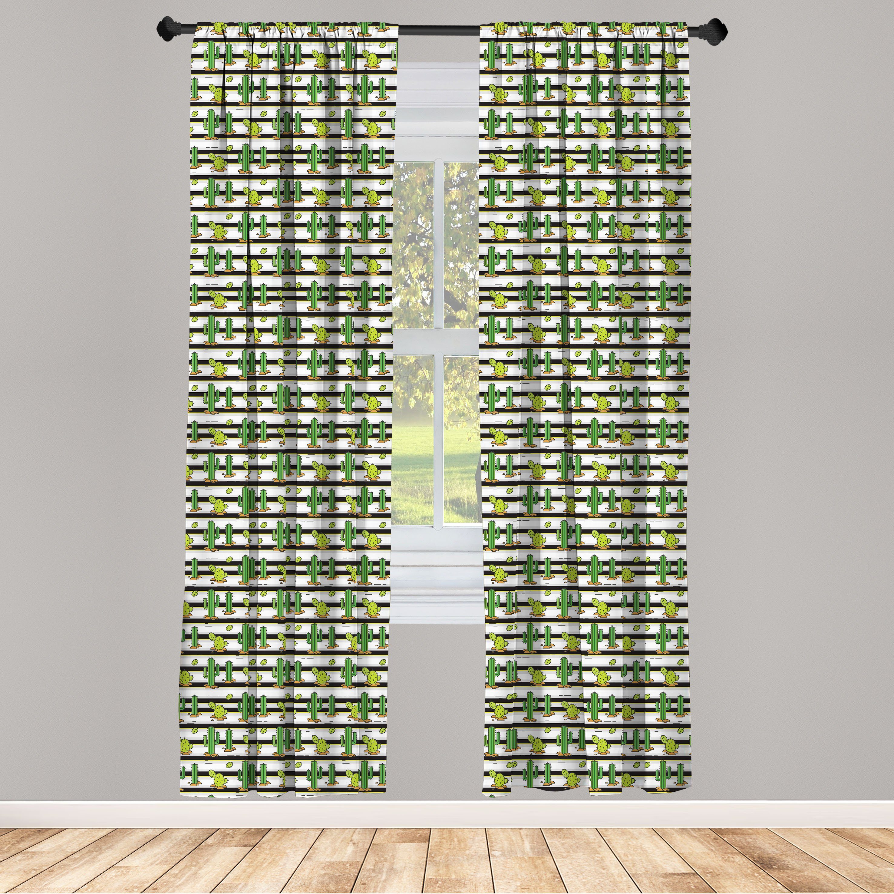 Gardine Vorhang für Wohnzimmer Schlafzimmer Dekor, Abakuhaus, Microfaser, Kaktus Cartoon Saguaro gestreifte Kunst