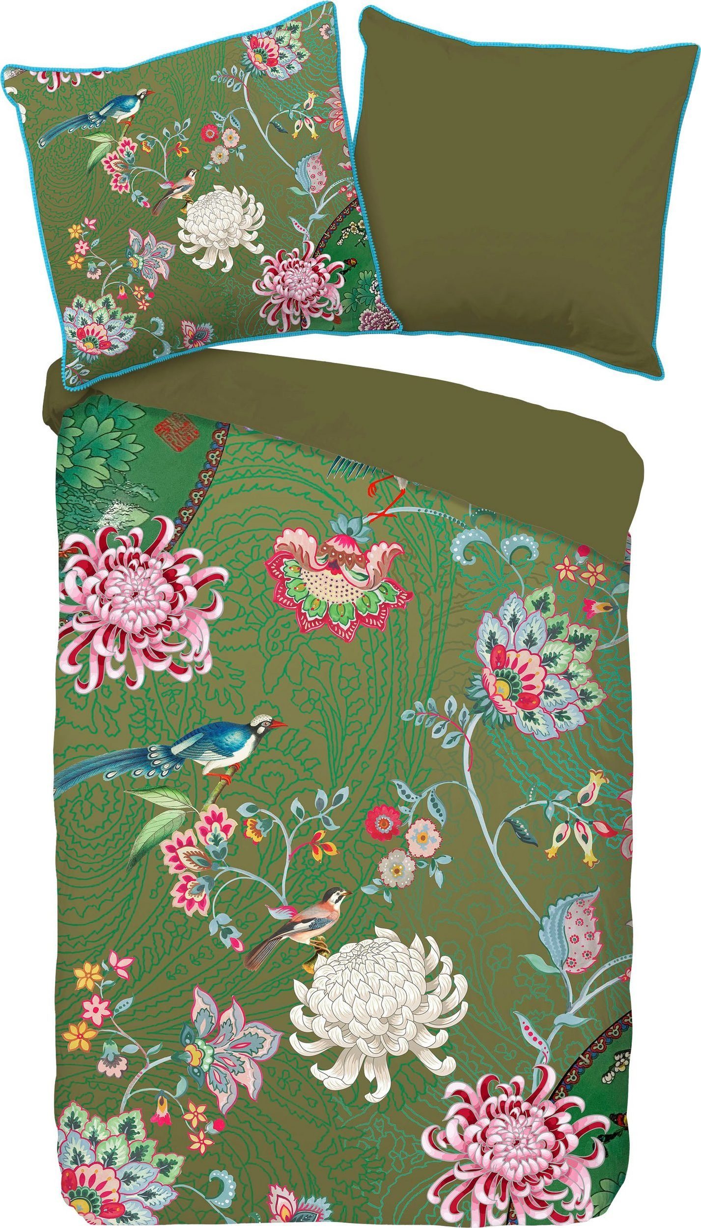 Happiness Wendebettwäsche Ming Bettwäsche-Set Bettbezug & Kissenbezüge, Perkal, 2 teilig, mit Pompons