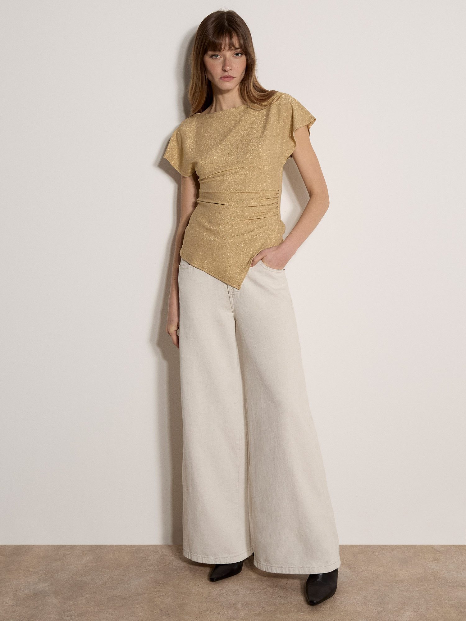 Apricot Paillettenshirt Partytop mit Glitzer