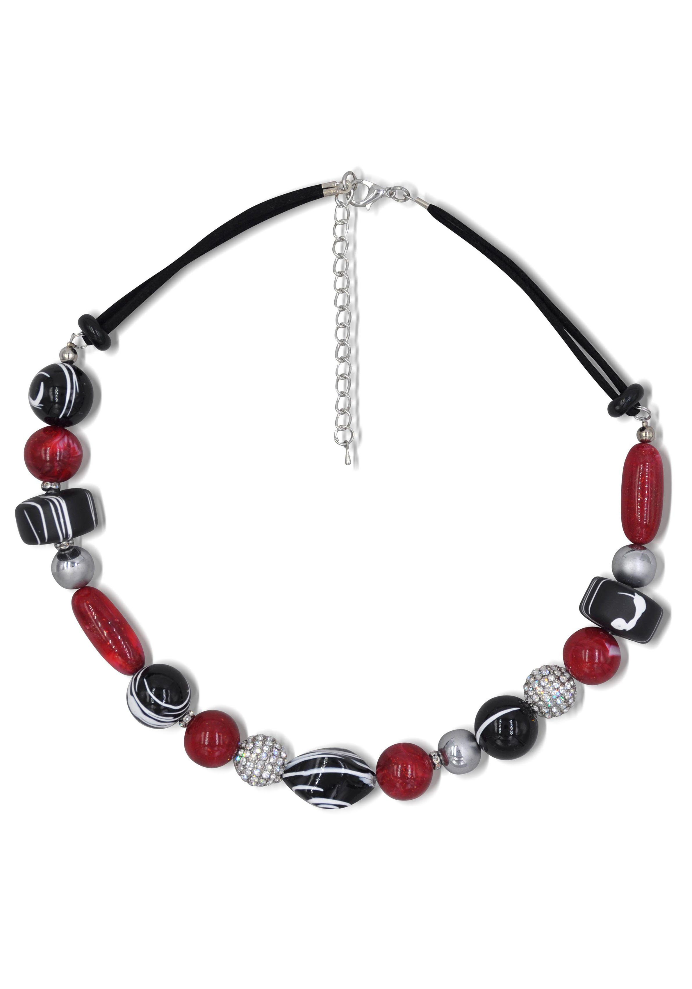 Firetti Collier teilweise mehrreihig, rot, schwarz, mit Glassteinen und Hämatitkugeln, Made in Germany