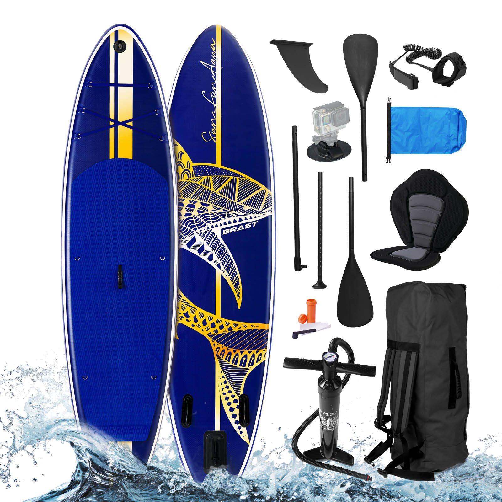 BRAST SUP-Board Shark, Aufblasbares Stand up Paddle Set, 320x81x15cm, 8 Designs, 5 Jahre Garantie, inkl. Sonderzubehör