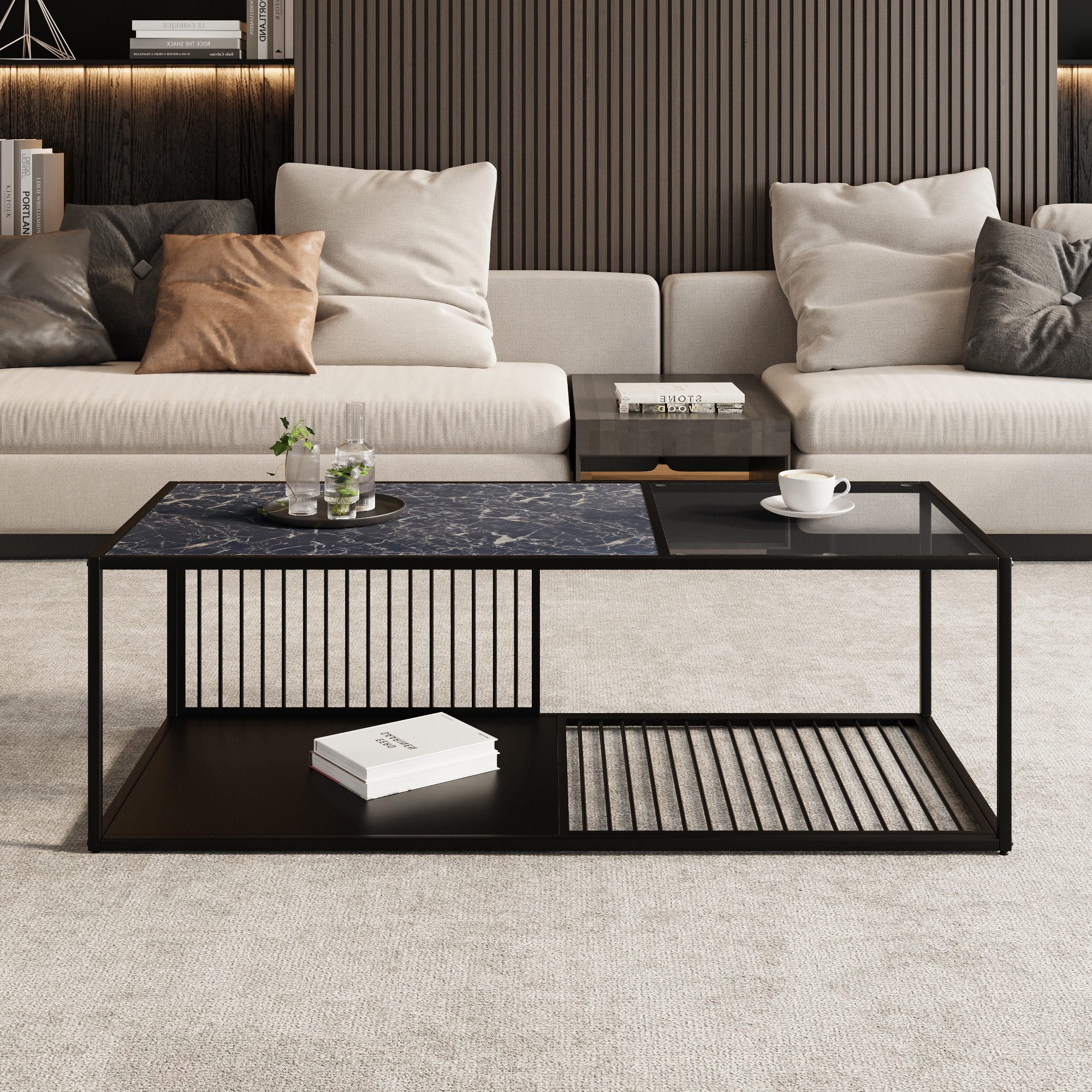 Merax Couchtisch (1-St), Schmiedeeiserner Couchtisch mit Glas, großer Staur günstig online kaufen