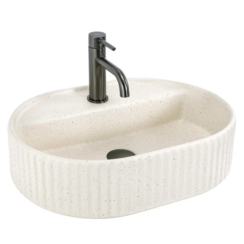 wohnwerk.idee Aufsatzwaschbecken Waschbecken oval geriffelt Keramik Design Waschtisch 50/60 cm