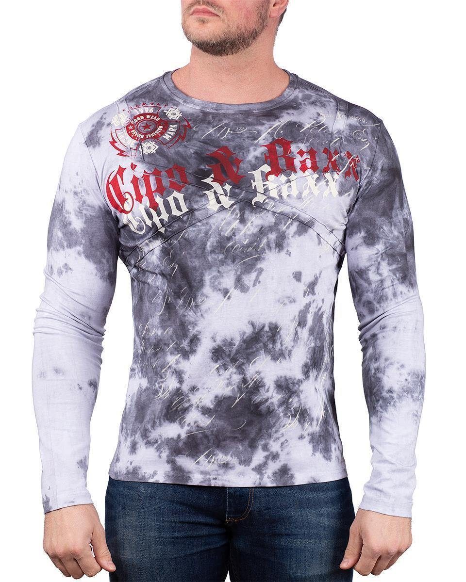 BA-CL489 Sweatshirt grau & auf Herren (1-tlg) der Brust Longsleeve Baxx Cipo Markenschriftzug