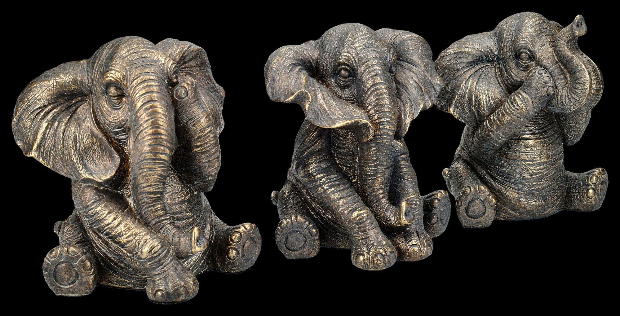 Figuren Shop GmbH Tierfigur Elefanten Figuren 3er Set - Bronzefarben - Tierfiguren Dekofiguren