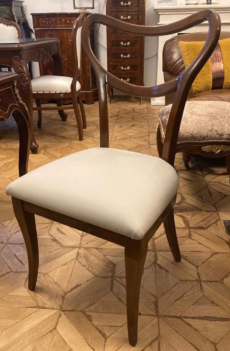 Casa Padrino Esszimmerstuhl Qualität - Casa Deco Art mit Art Art - Stuhl Stuhl Luxus - Leder Art Creme Luxus Made Italy Echtleder Deco Esszimmermöbel Padrino - Deco Deco Massivholz Braun - Esszimmer Möbel in 