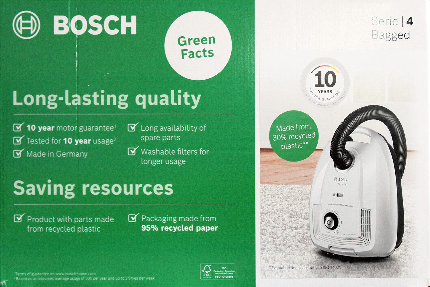BOSCH Bodenstaubsauger Bosch BGL38WH2 Serie4 Beutelstaubsauger mit Kabel 4L 600W weiß