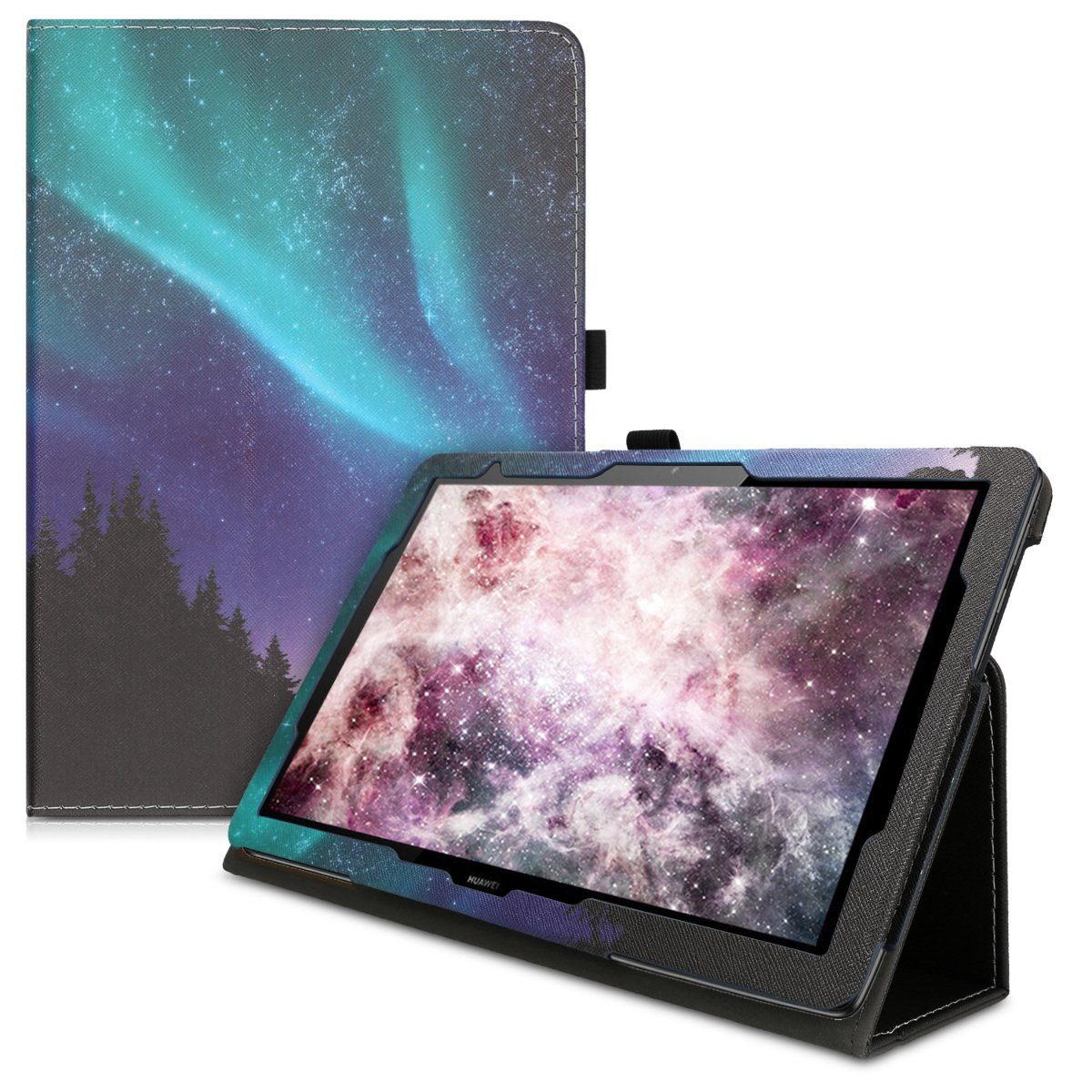 kwmobile Tablet-Hülle, Hülle für Huawei MediaPad T5 10 - Slim Tablet Cover  Case Schutzhülle mit Ständer - Polarlicht Hirsche Design