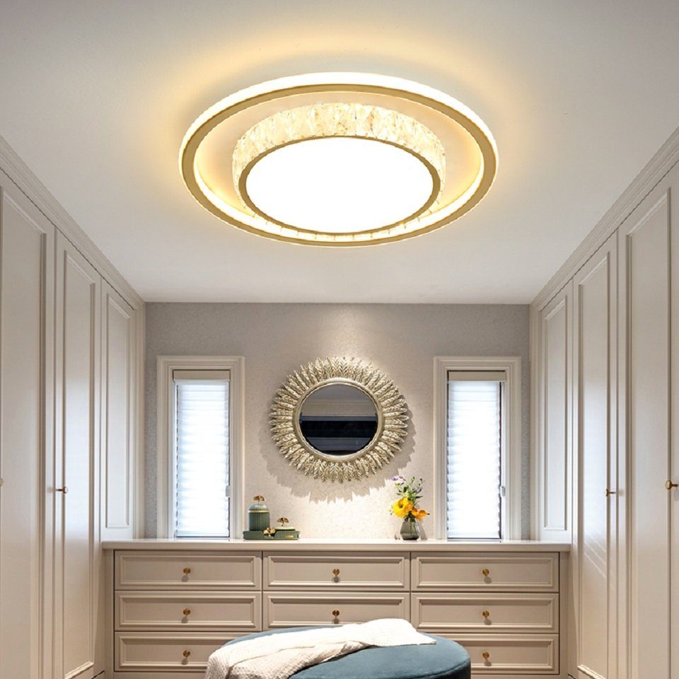 Daskoo Deckenleuchte Dimmbar Wohnzimmer Deckenlampe Fernbedienung Durchmesser 50cm, LED fest integriert, Warmweiß,Kaltweiß, Neutralweiß, Stufenloses Dimmen Gold