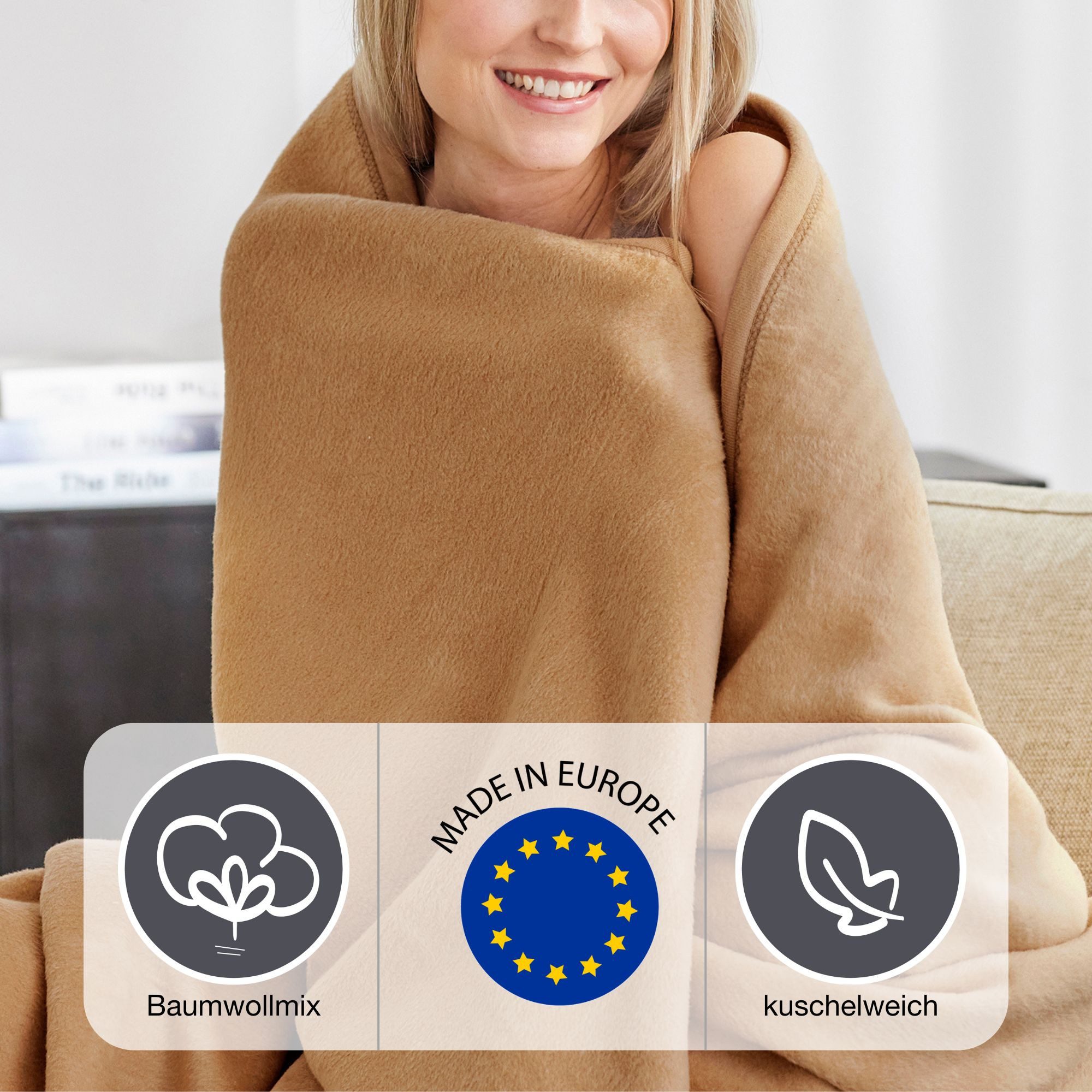 Wohndecke Luxus, IBENA, verschiedene Größen, uni, Kuscheldecke, Premium, made in Europe!
