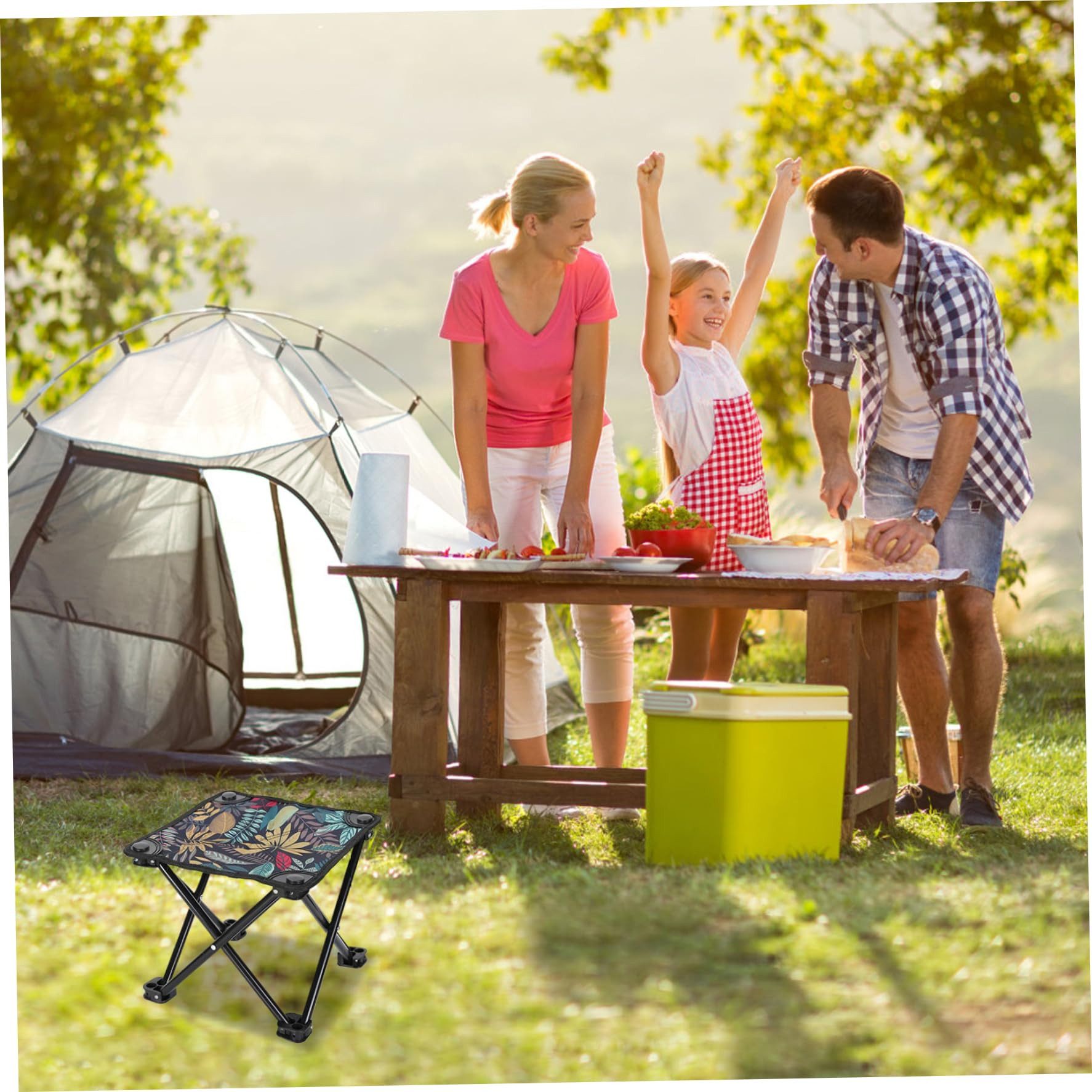 SURFOU Campinghocker Klappbarer Camping-Hocker aus Oxford-Stoff mit Tragetasche– Leichter (Kleiner Outdoor-Hocker, 34x32x32cm, Ahornblattklapphocker hält 100 kg, tragbarer, Oxford tragbarer Stuhl mit Metallrohr zum Rucksack, Camping, Fischen mit Aufbewahrungsbeutel, 1 St)