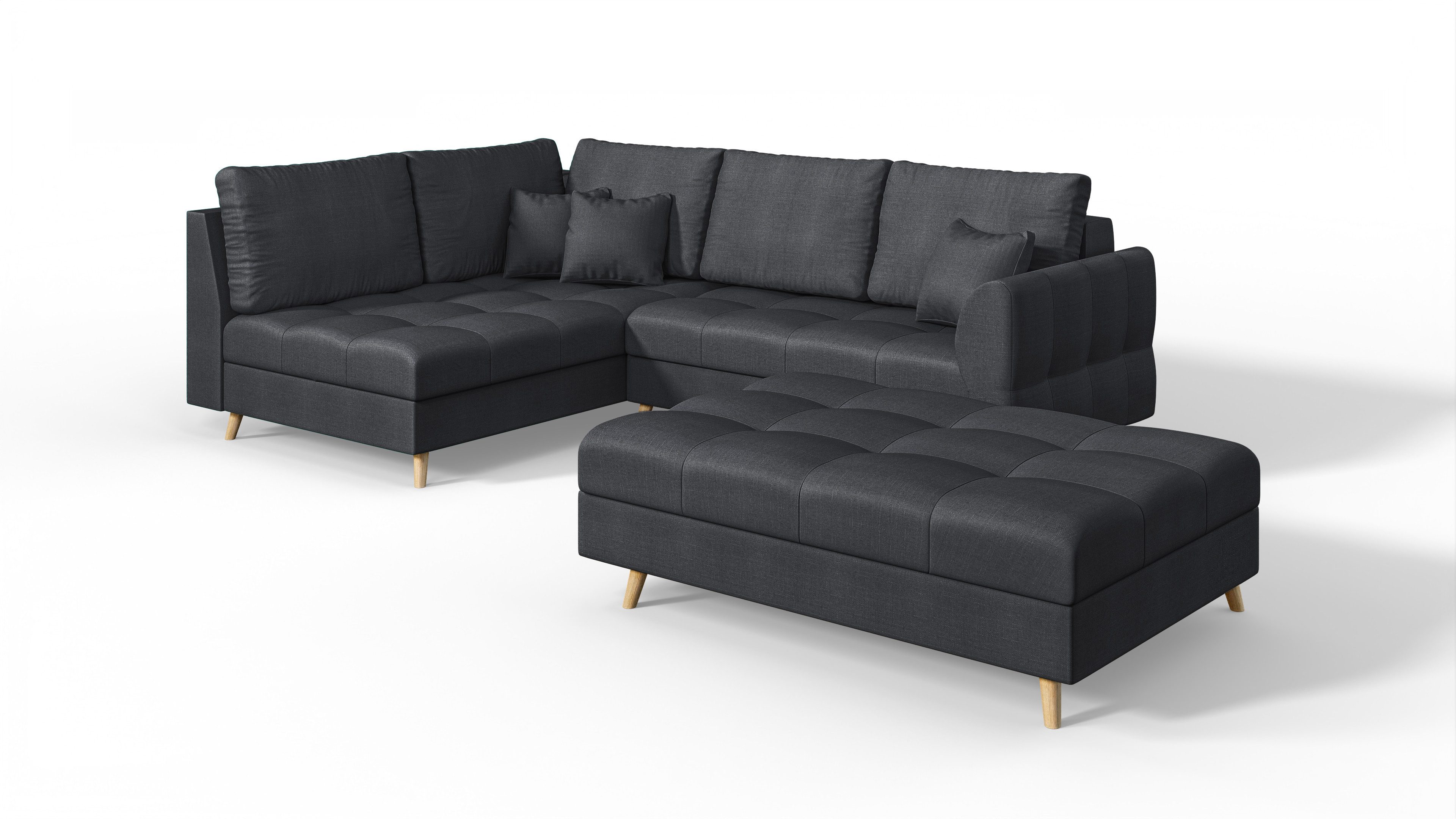 S-Style Möbel Ecksofa Cuba mit Fußhocker im skandinavischen Stil, Holzfüßen, Ottomane links oder rechts bestellbar, mit Wellenfederung