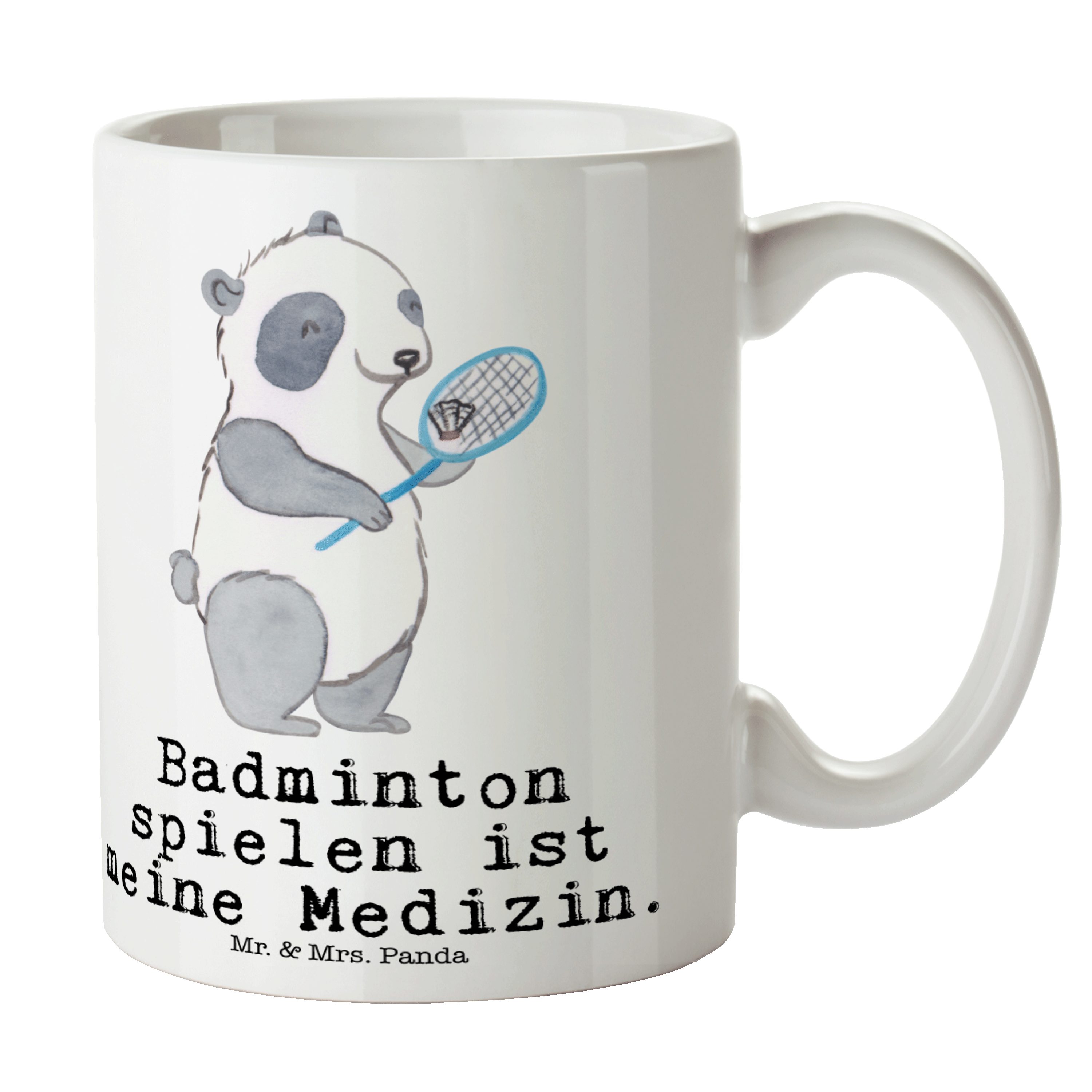 Mr. & Mrs. Panda Tasse Panda Badminton Medizin - Weiß - Geschenk, Dankeschön, Kaffeebecher, Keramik