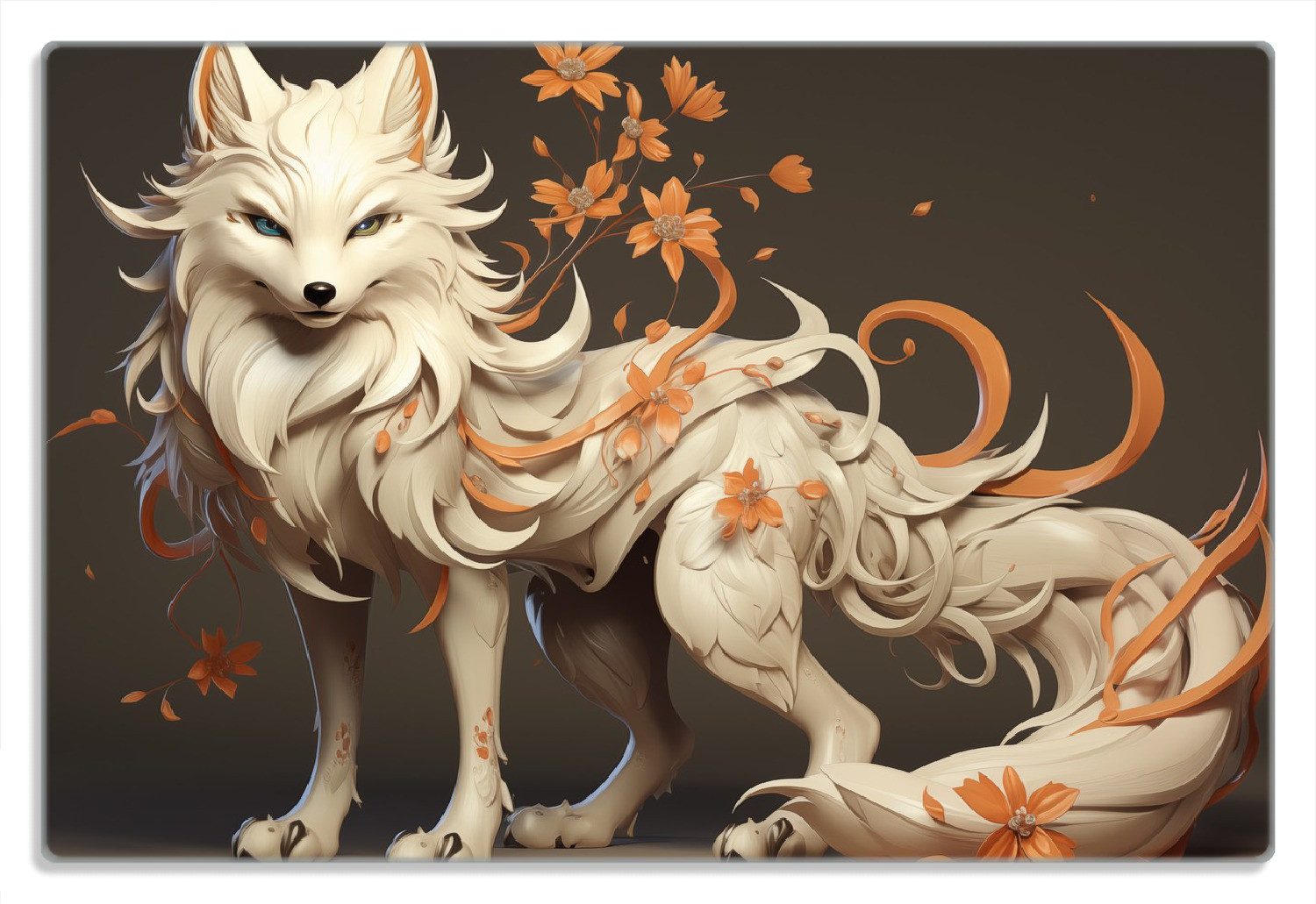 Wallario Frühstücksbrett Magischer Fuchs mit floralen Details, (inkl. rutschfester Gummifüße 4mm, 1-St), 20x30cm