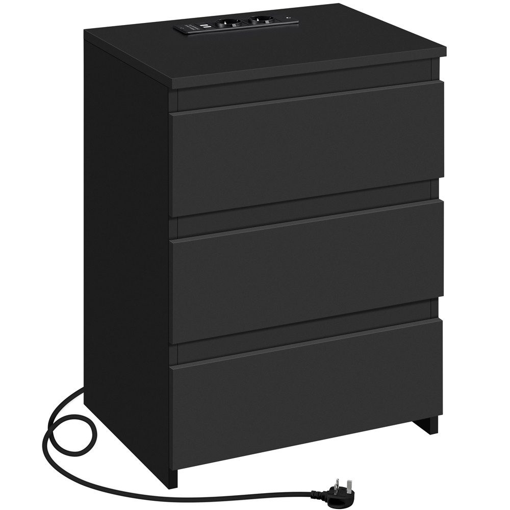 Yaheetech Nachttisch mit Ladestation, 2 USB-Anschlüsse und 2 AC-Steckdosen (1-St), Sofatisch mit 3 Schubladen, 45,5 × 35,5 × 60,5 cm