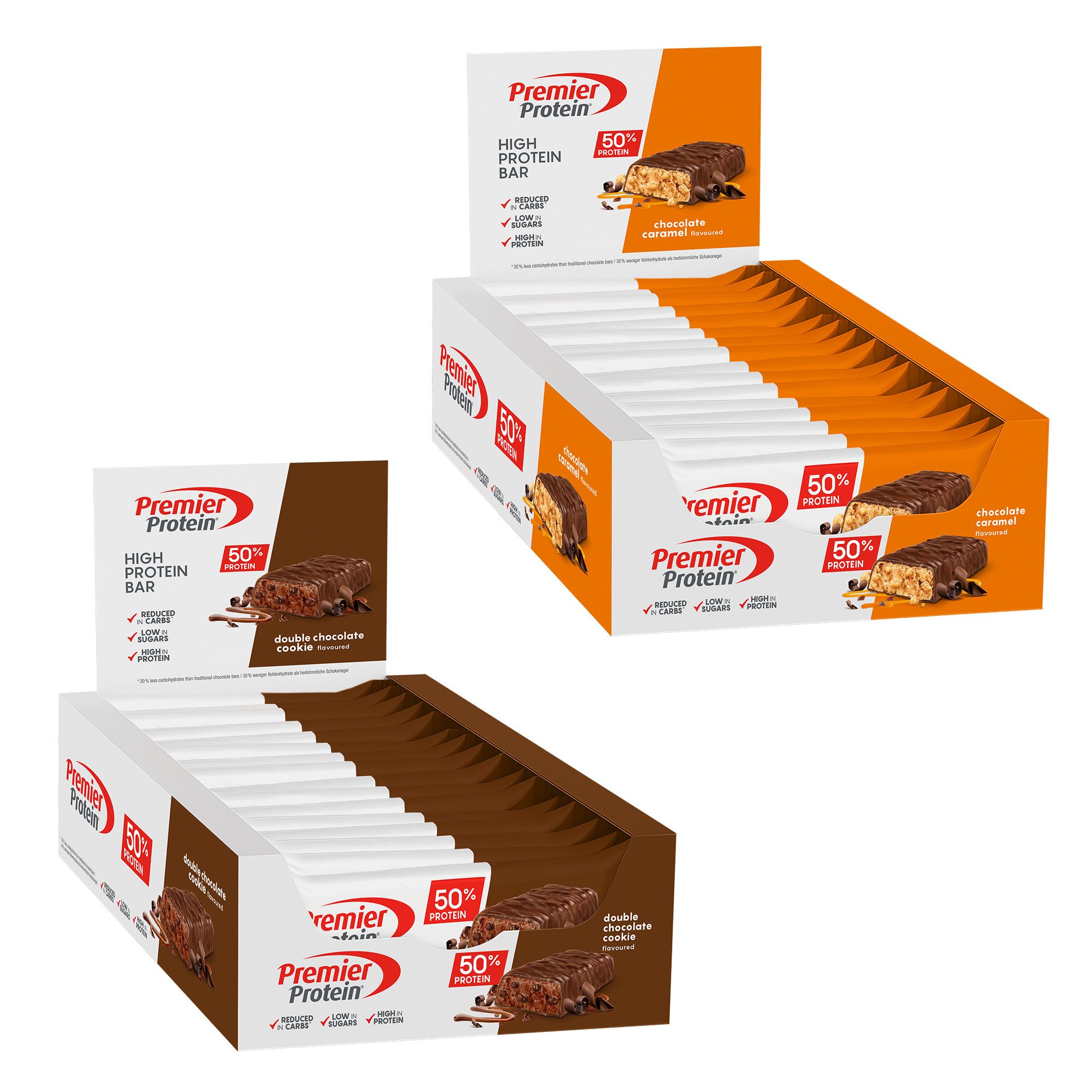 Premier Protein 32x40g High Protein Bar Double Chocolate Cookie + Caramel Eiweißriegel, 32 St., 1280 g