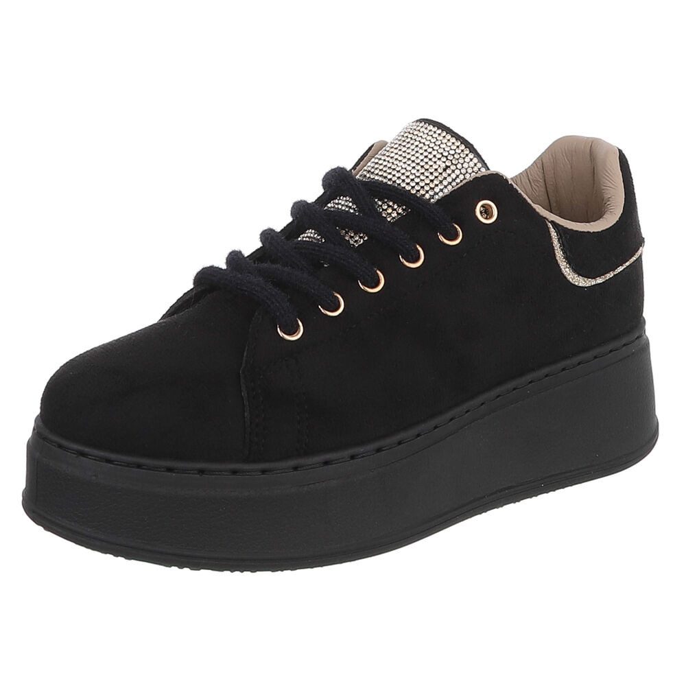 Ital-Design Damen Plateau Sneaker mit Schnürung und Zierdetails Sneaker (92002626) Keilabsatz/Wedge Sneakers Low in Schwarz