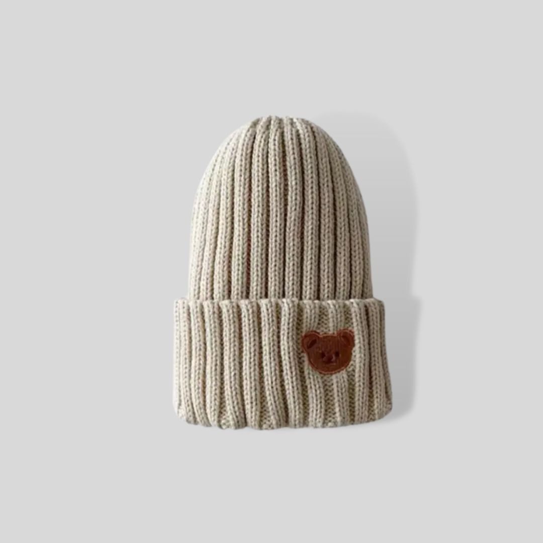 suebidou Strickmütze Baby und Kleinkind Mütze aus Strick Beanie mit Teddy Applikation weich, warm und bequem, temperaturausgleichend
