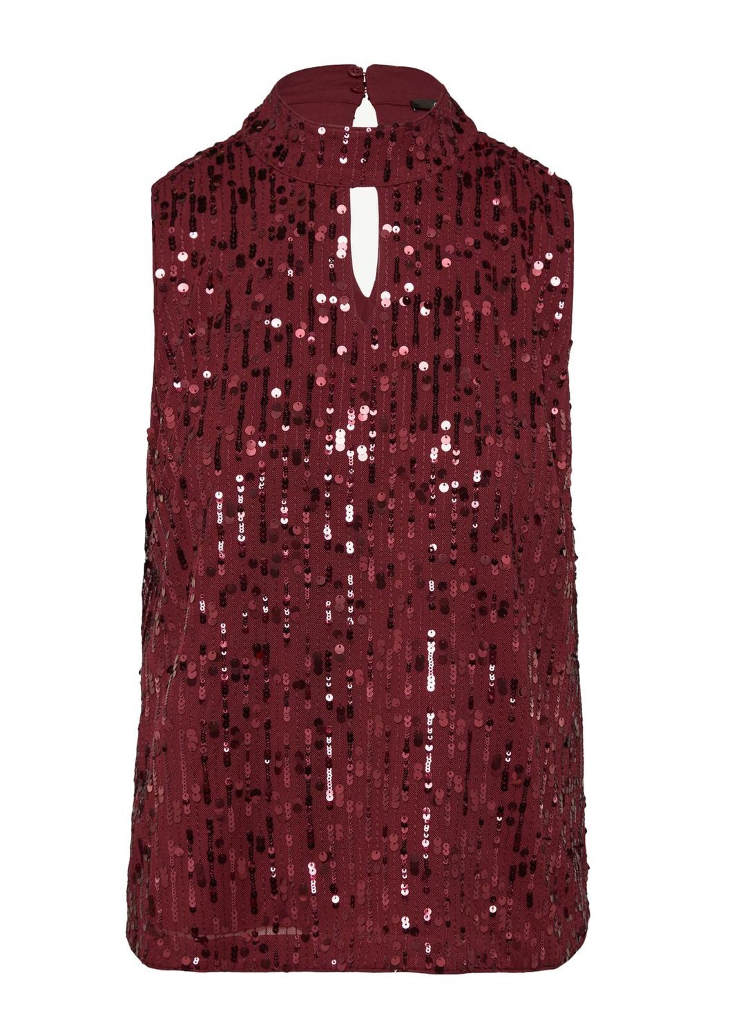 comma T-Shirt Paillettentop ärmellos, hochgeschlossen, mit Cut-out günstig online kaufen