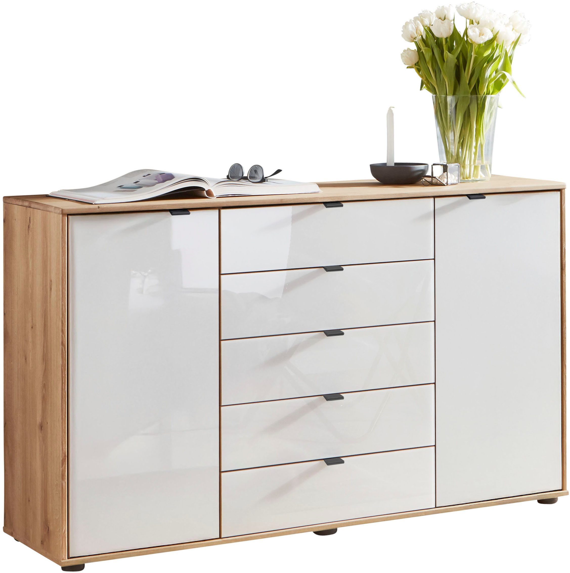 WIEMANN Kombikommode Cardiff Sideboard, Wäscheschrank, teilmassiv Bianco-Eiche, Schubladen (Kommode 141x86x43 cm, braun, mit Dämpfung, MADE IN GERMANY), verschiedenen Ausführungen, inklusive Einlegeböden