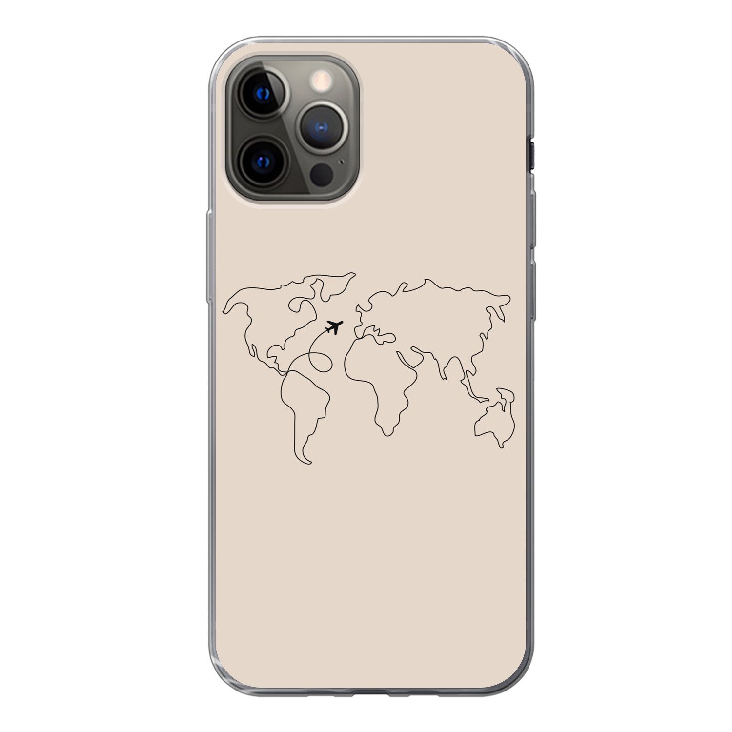 MuchoWow Handyhülle für Apple iPhone 12 Pro Weltkarte - Einfach - Flugzeug, Smartphone-Bumper, Print, Handy Schutzhülle Dünn