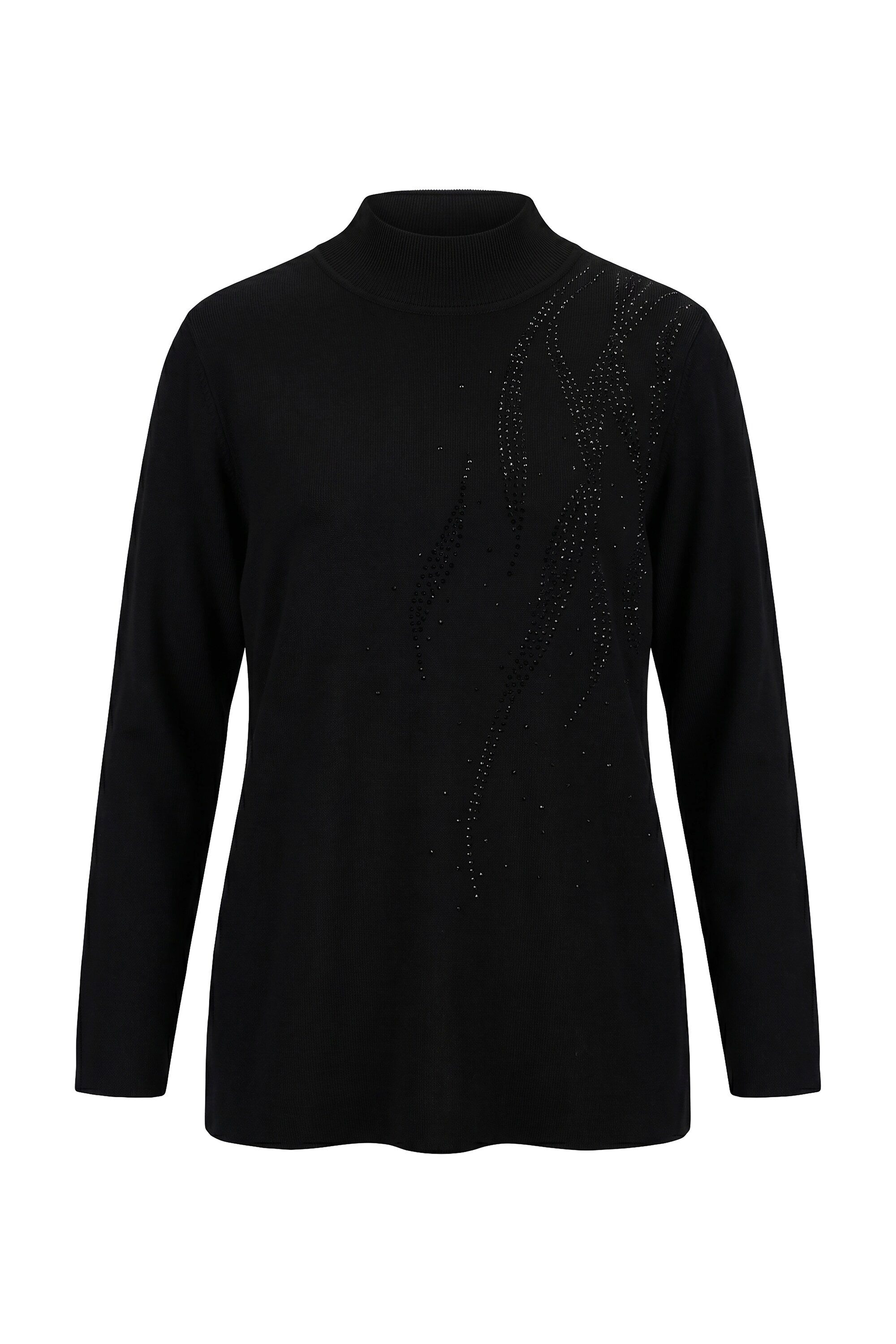 Ulla Popken Strickpullover Pullover Ziersteinchen Stehkragen Langarm
