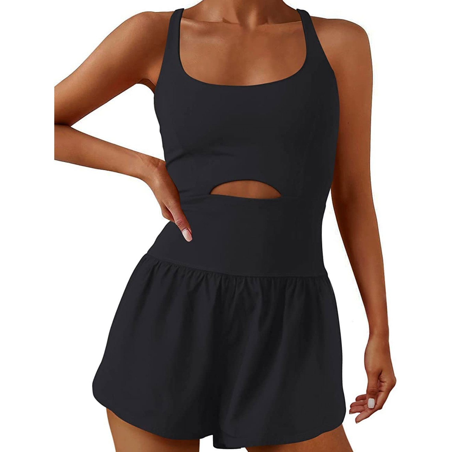 MAGICSHE Tenniskleid Sportliches Kleid für Damen, integrierter BH,Shorts Schwarz