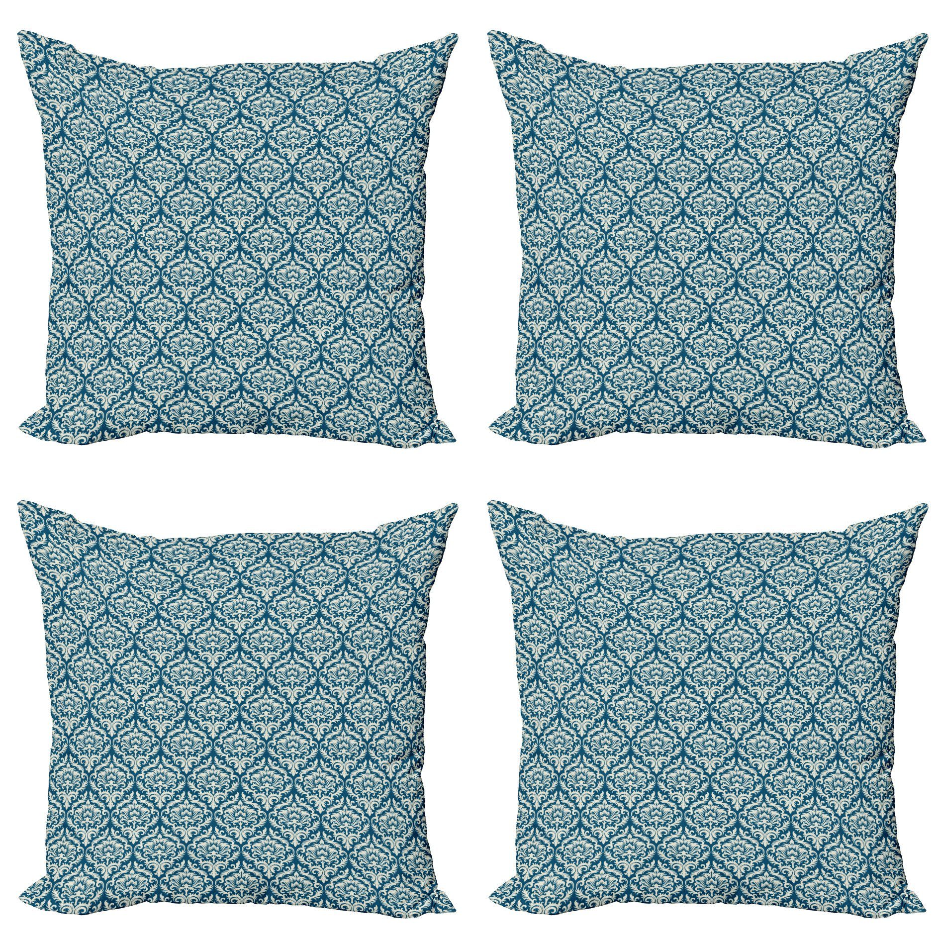 Kissenbezüge Modern Accent Doppelseitiger Digitaldruck, Abakuhaus (4 Stück), Damast Blaues Blumenmuster