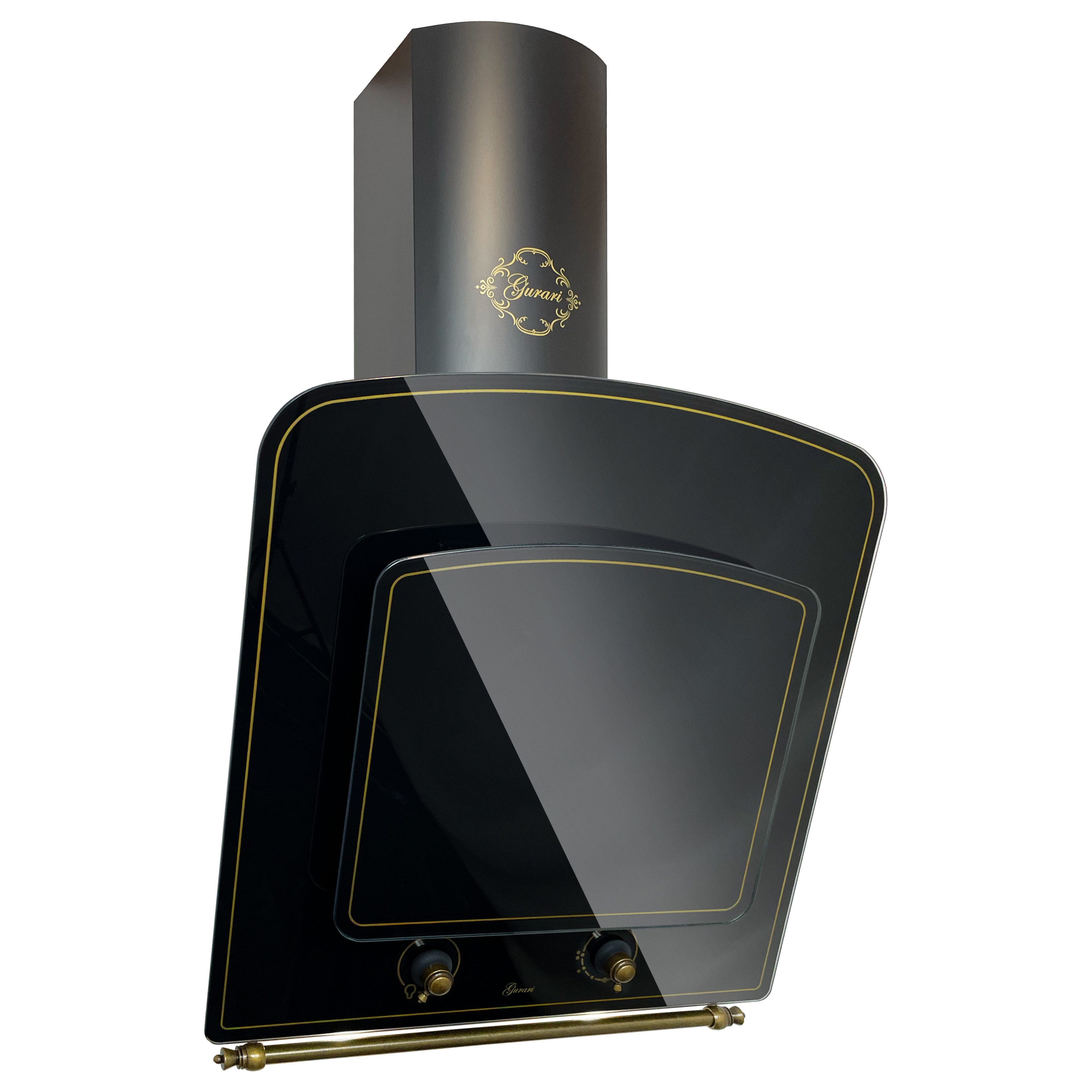 GURARI Kopffreihaube GCH S 142 60 BL N GCH S 142 60 BL N, Dunstabzugshaube 60 cm, Retro Wandhaube, Schwarz Glas, 1000m³/h