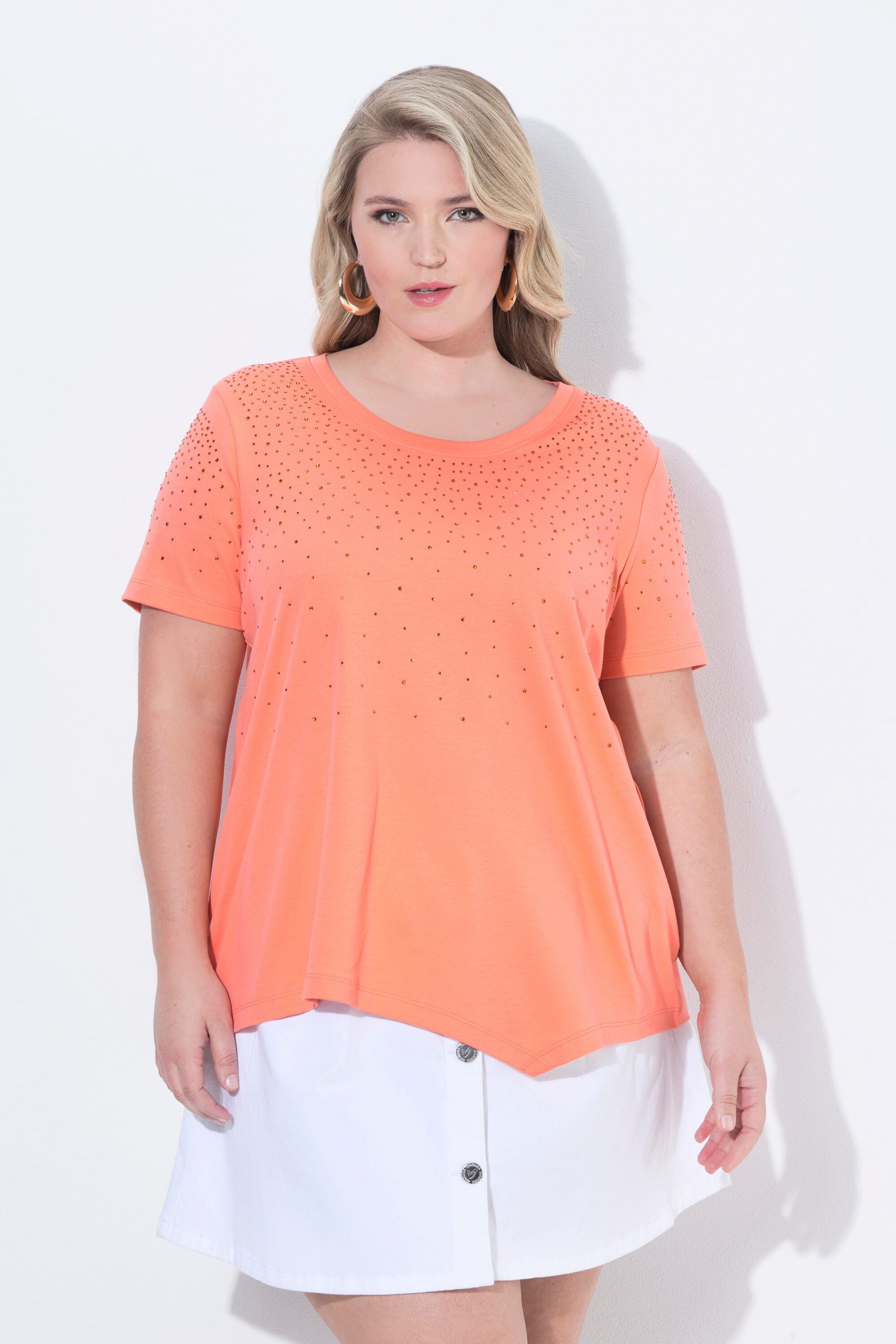 MIAMODA T-Shirt T-Shirt A-Linie Zipfelsaum Glitzer Ziersteinchen