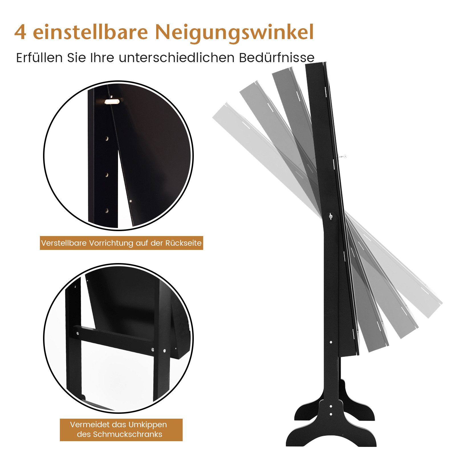 COSTWAY Schmuckschrank neigungsverstellbar, abschließbar