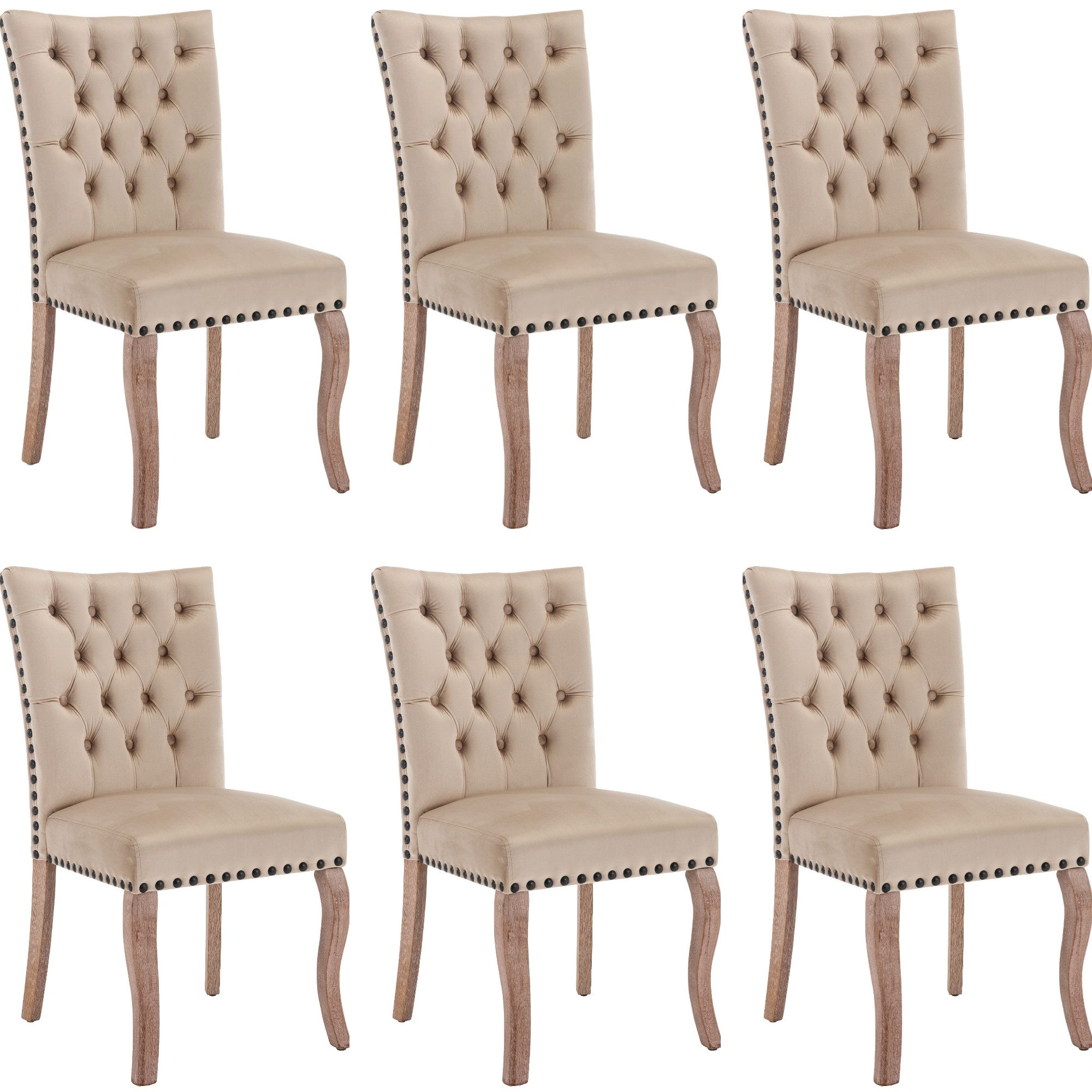 IDEASY Polsterstuhl 2/4/6St, Luxuriöser Wohnzimmerstuhl, Belastbarkeit 150kg, mit Messingnieten, Beine aus Massivholz, Sitzkissen aus Samt